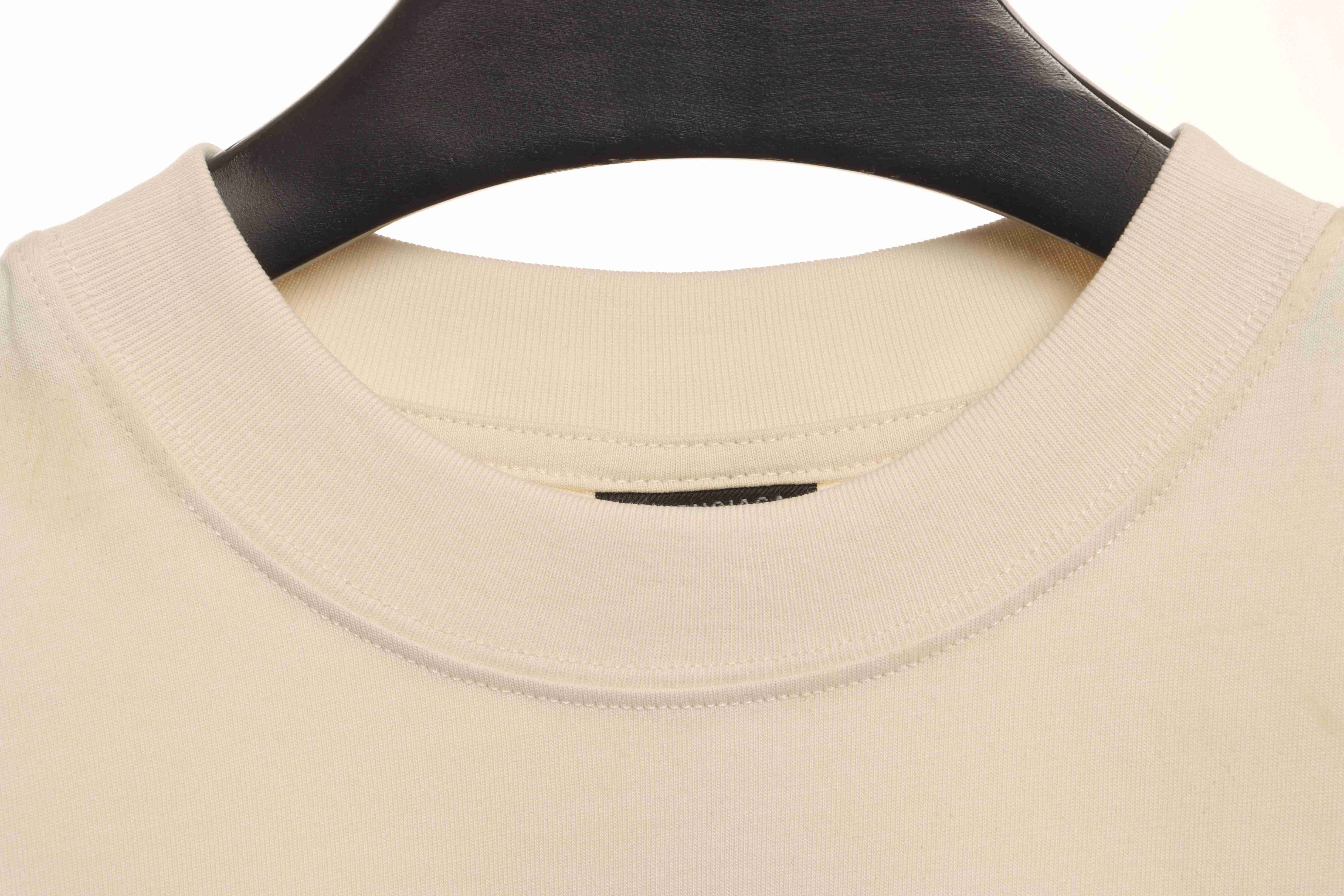 Balenciaga Distressed Mud-Dyed Double B Print Short Sleeves White