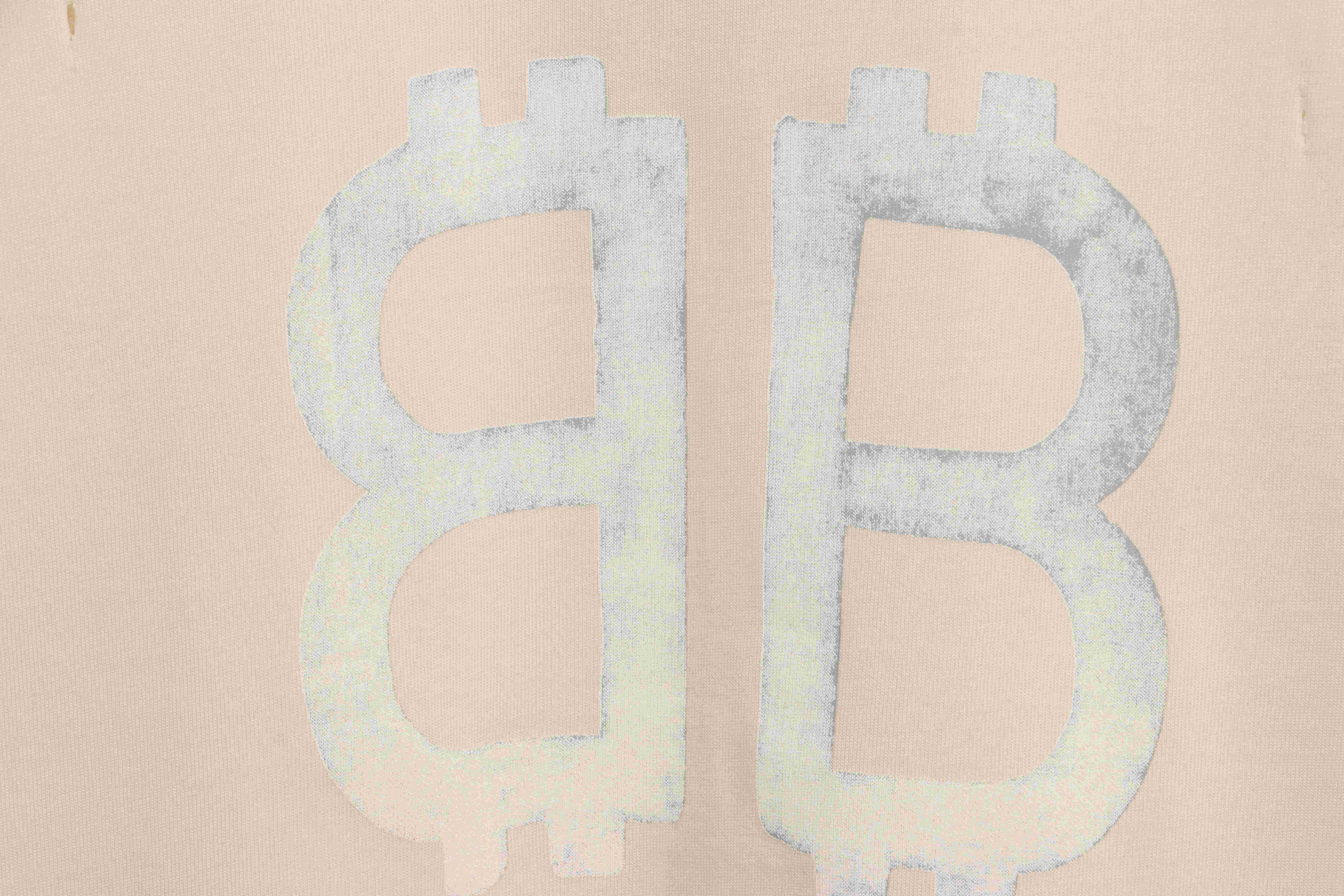 Balenciaga Distressed Mud-Dyed Double B Print Short Sleeves White