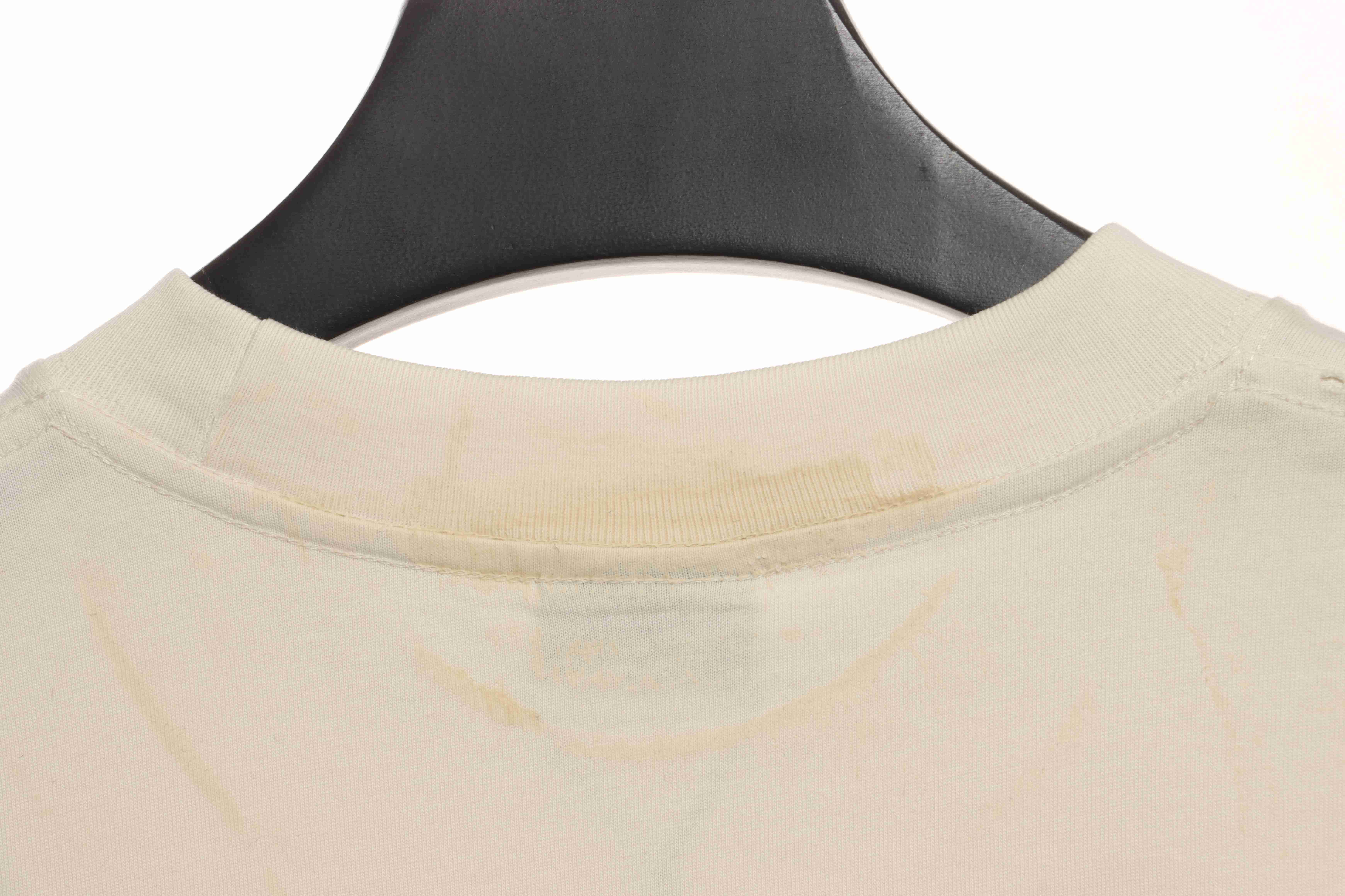 Balenciaga Distressed Mud-Dyed Double B Print Short Sleeves White