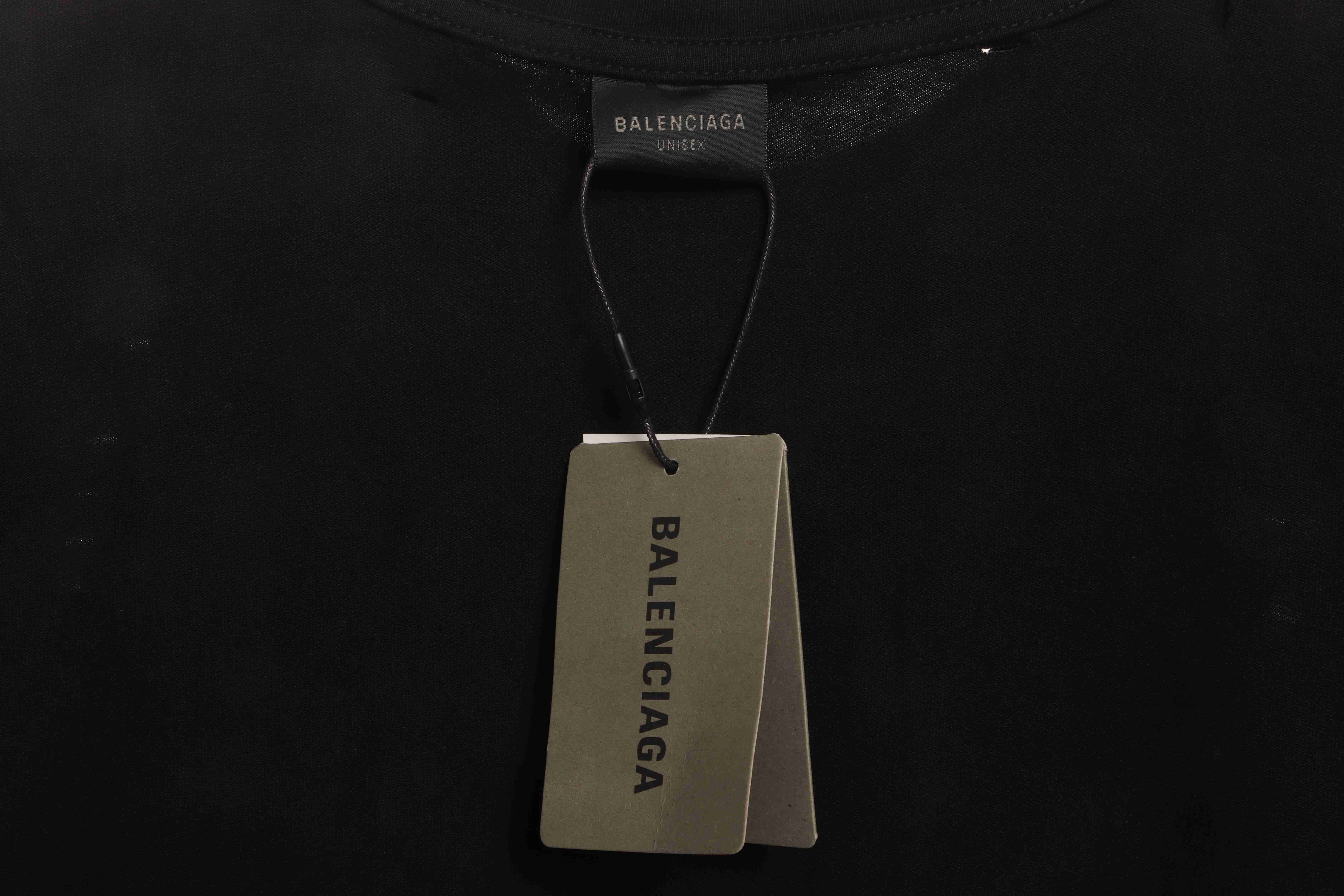 Balenciaga Distressed Mud-Dyed Sanskrit Print Short Sleeves Black