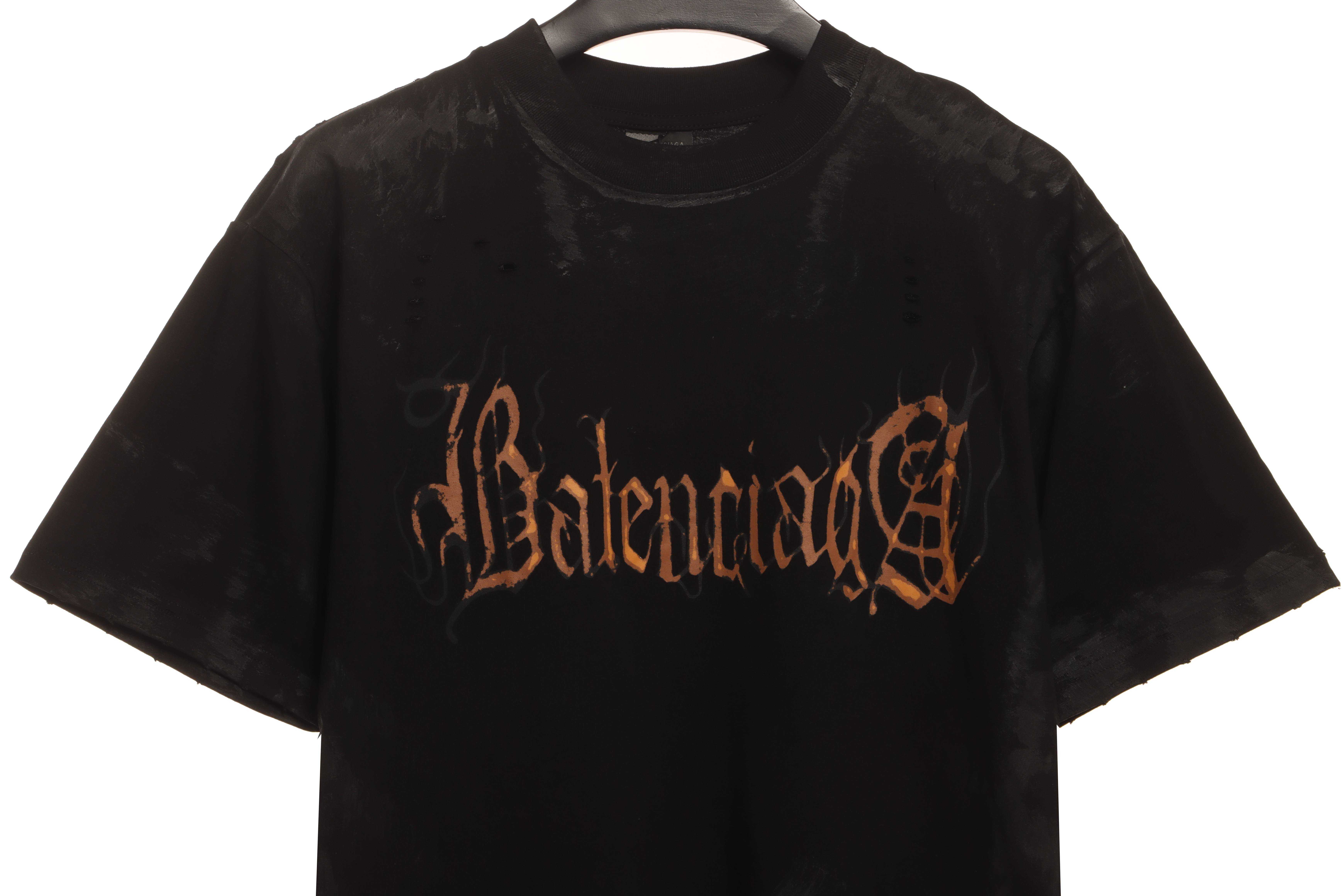 Balenciaga Distressed Mud-Dyed Sanskrit Print Short Sleeves Black