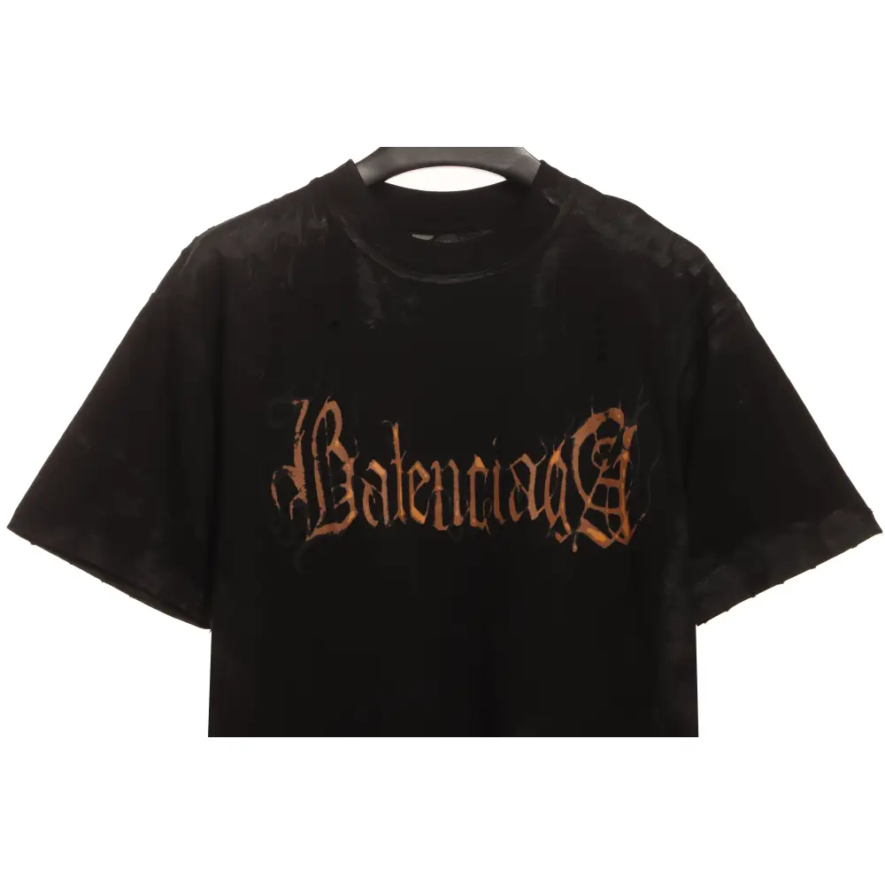 Balenciaga Distressed Mud-Dyed Sanskrit Print Short Sleeves Black