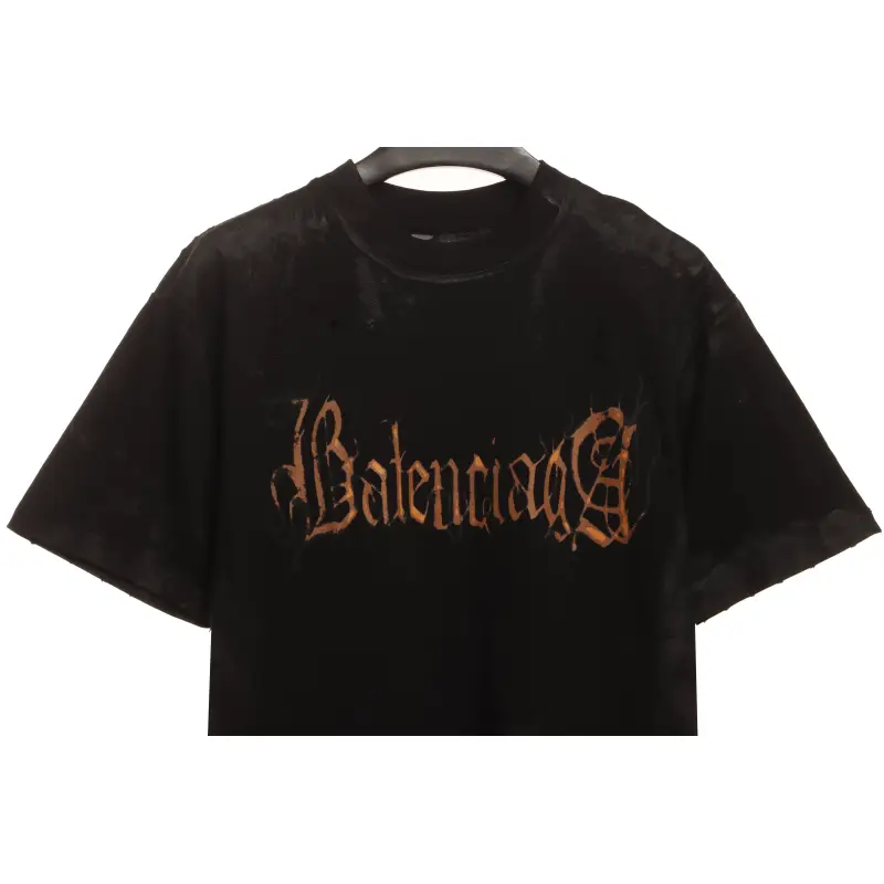 Balenciaga Distressed Mud-Dyed Sanskrit Print Short Sleeves Black