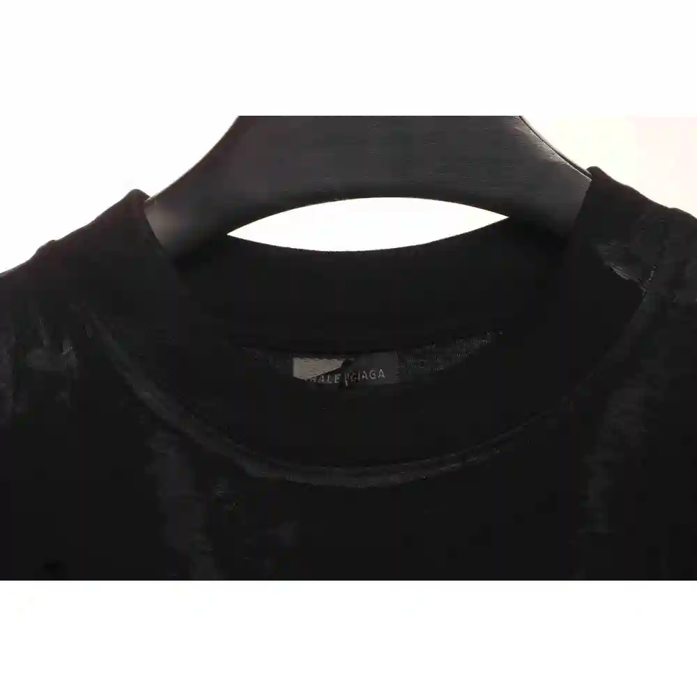Balenciaga Distressed Mud-Dyed Sanskrit Print Short Sleeves Black
