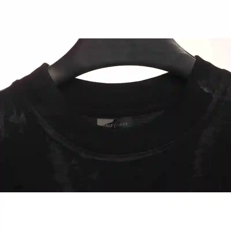 Balenciaga Distressed Mud-Dyed Sanskrit Print Short Sleeves Black