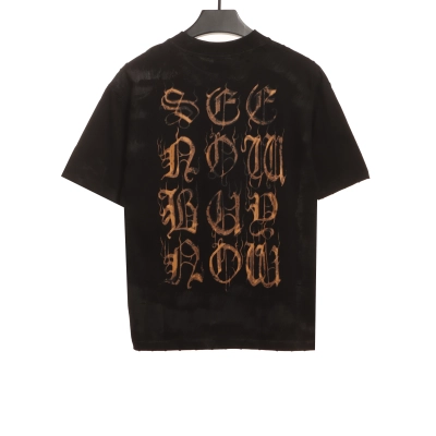 Balenciaga Distressed Mud-Dyed Sanskrit Print Short Sleeves Black 02