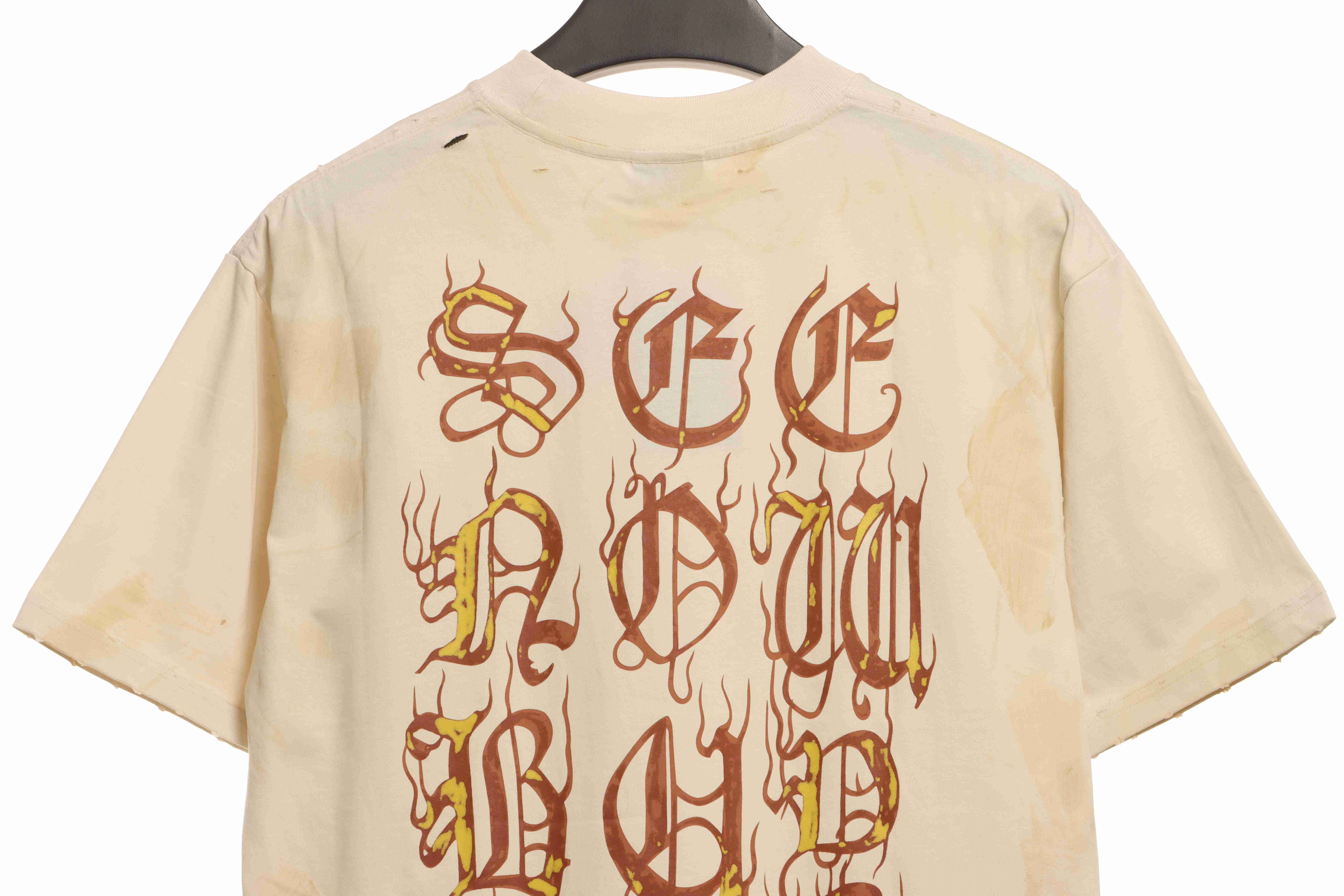 Balenciaga Distressed Mud-Dyed Sanskrit Print Short Sleeves White