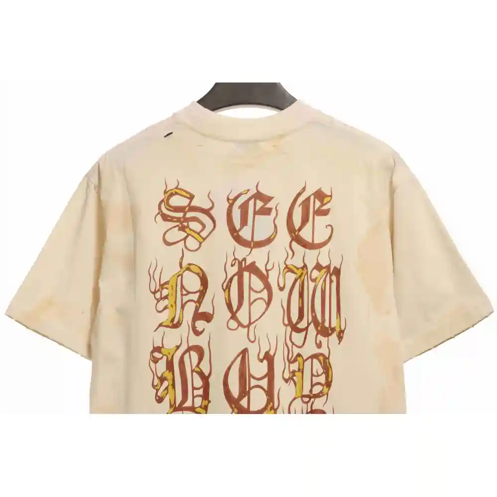 Balenciaga Distressed Mud-Dyed Sanskrit Print Short Sleeves White