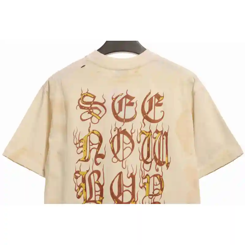 Balenciaga Distressed Mud-Dyed Sanskrit Print Short Sleeves White