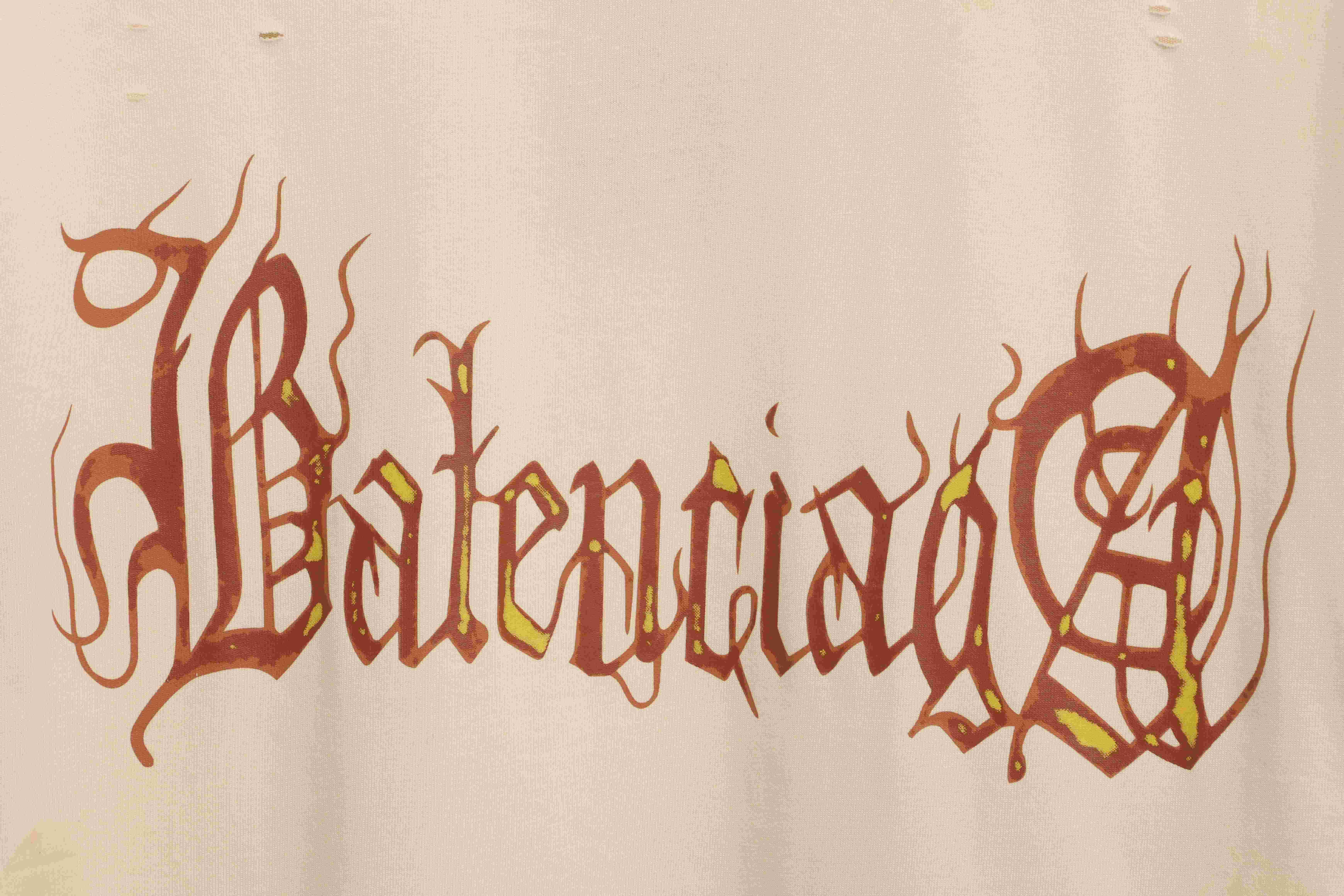 Balenciaga Distressed Mud-Dyed Sanskrit Print Short Sleeves White