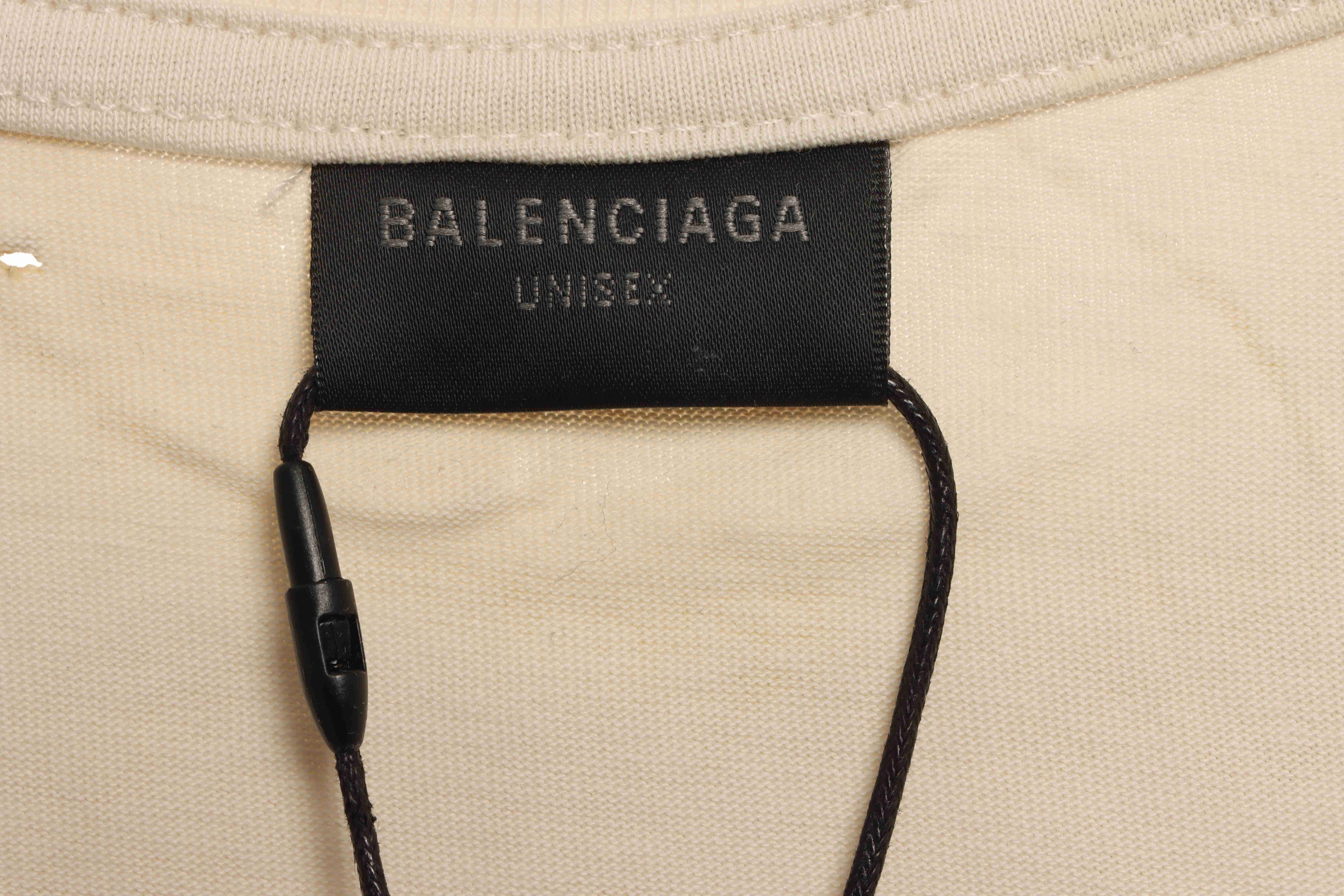 Balenciaga Distressed Mud-Dyed Sanskrit Print Short Sleeves White