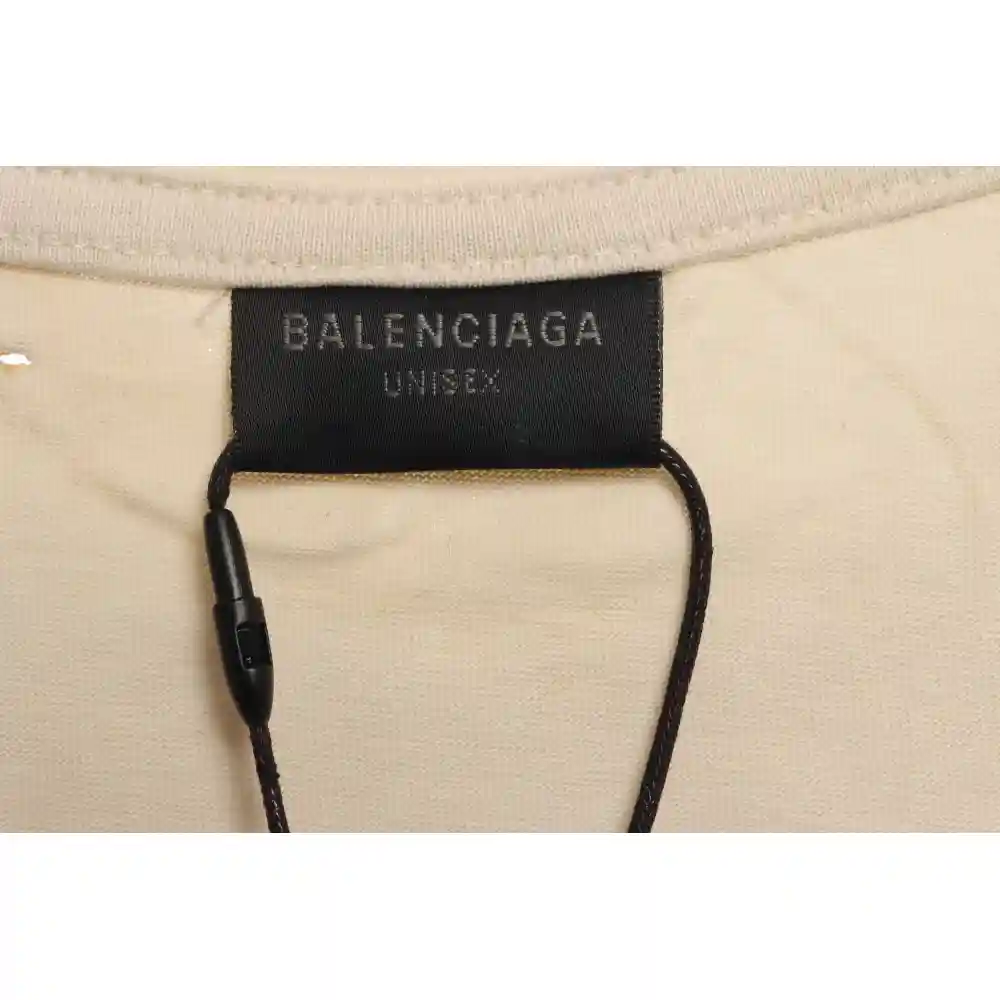 Balenciaga Distressed Mud-Dyed Sanskrit Print Short Sleeves White