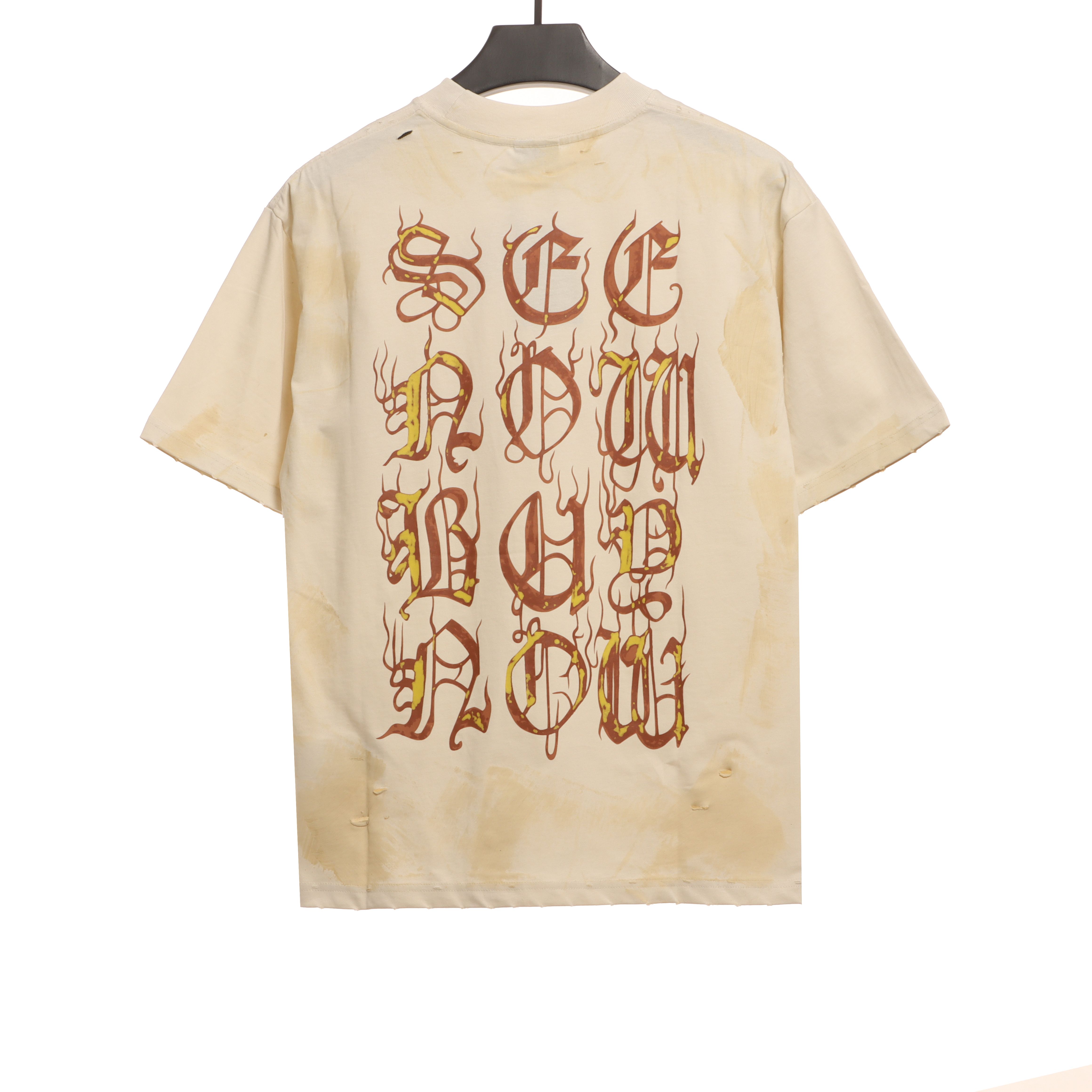 Balenciaga Distressed Mud-Dyed Sanskrit Print Short Sleeves White