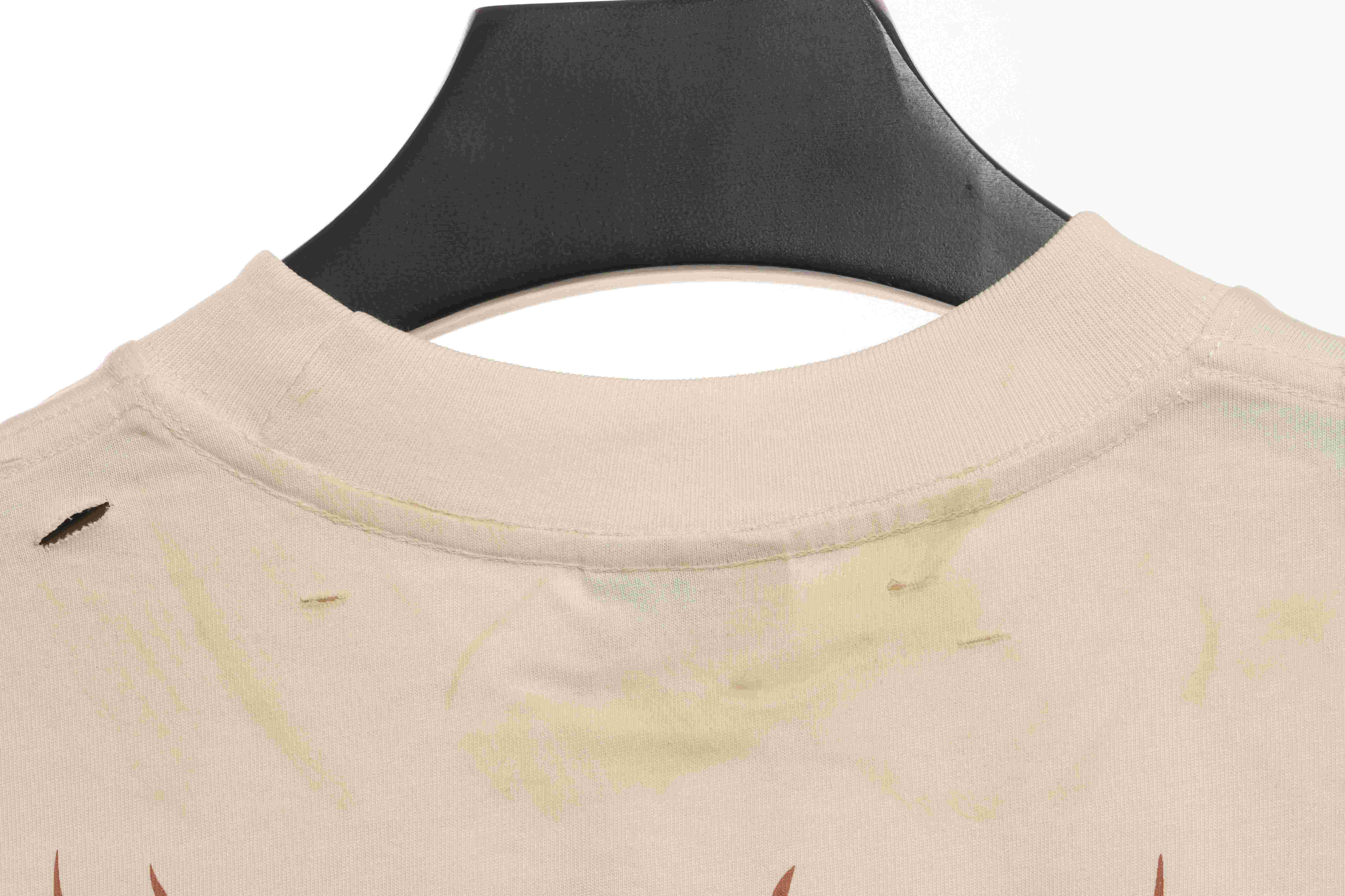 Balenciaga Distressed Mud-Dyed Sanskrit Print Short Sleeves White