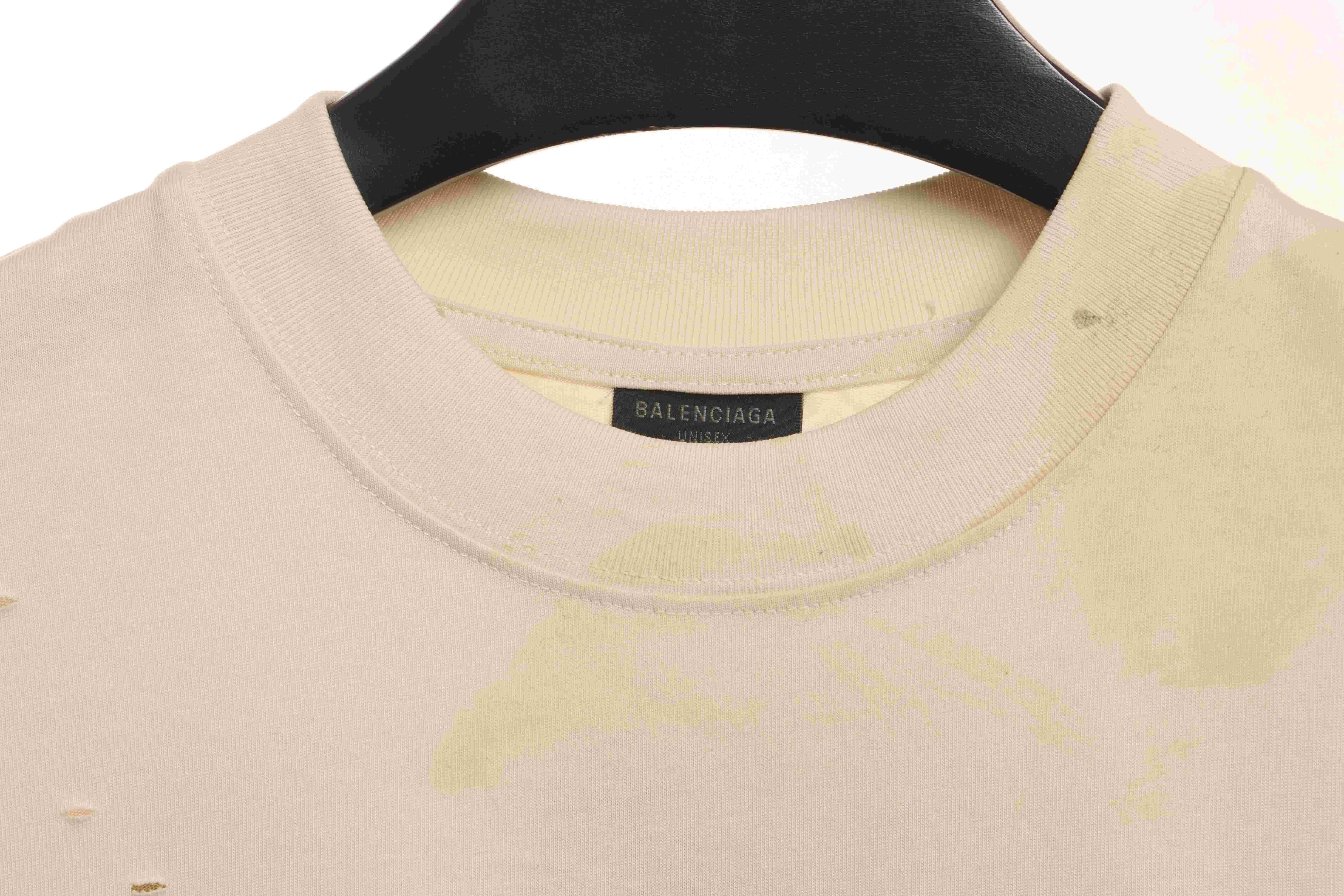 Balenciaga Distressed Mud-Dyed Sanskrit Print Short Sleeves White