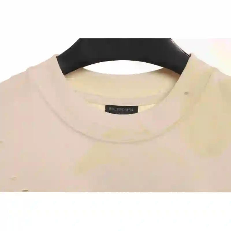 Balenciaga Distressed Mud-Dyed Sanskrit Print Short Sleeves White
