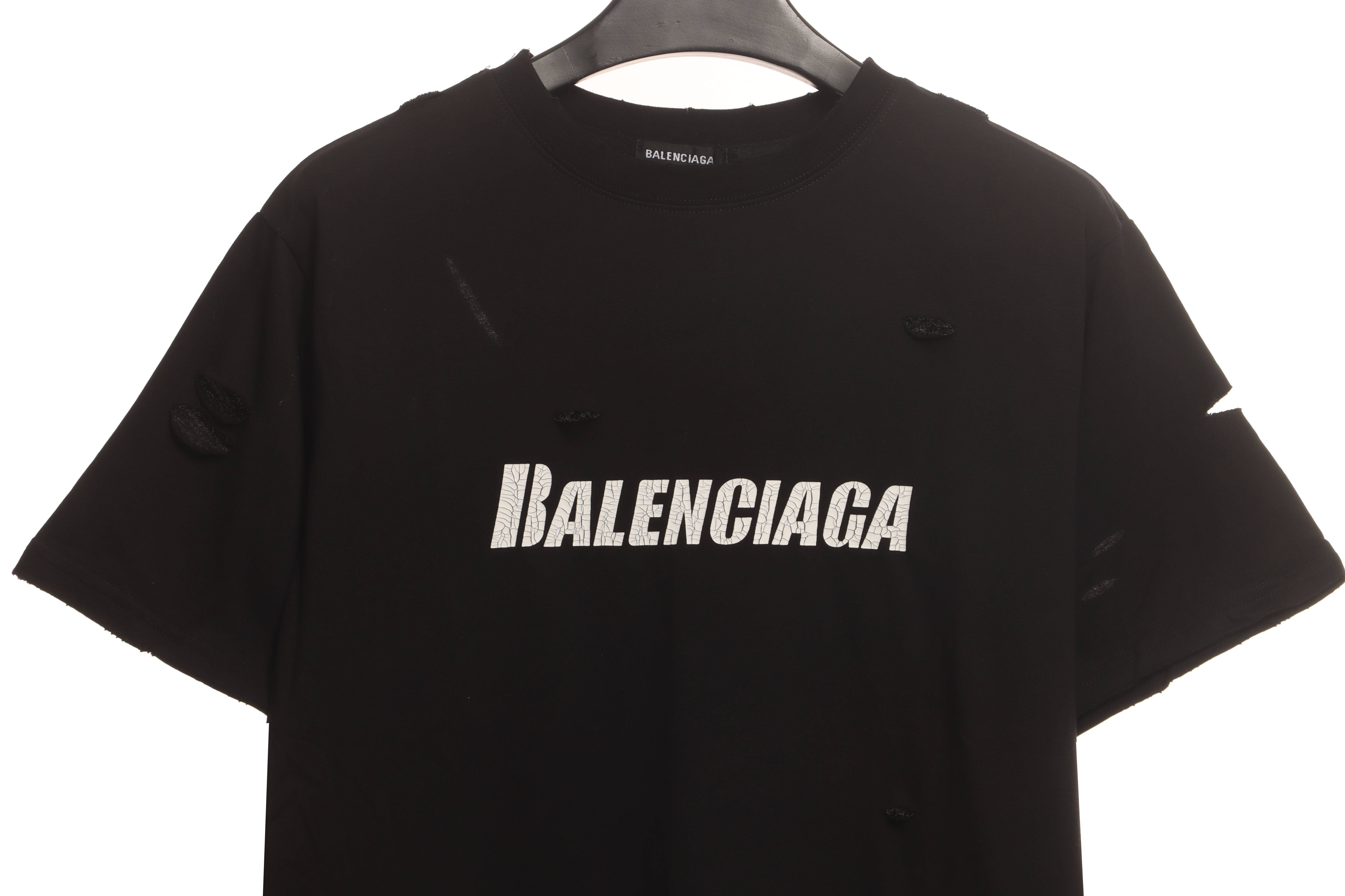 Balenciaga Distressed Short Sleeves Lake Black