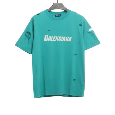 Balenciaga Distressed Short Sleeves Lake Blue 01