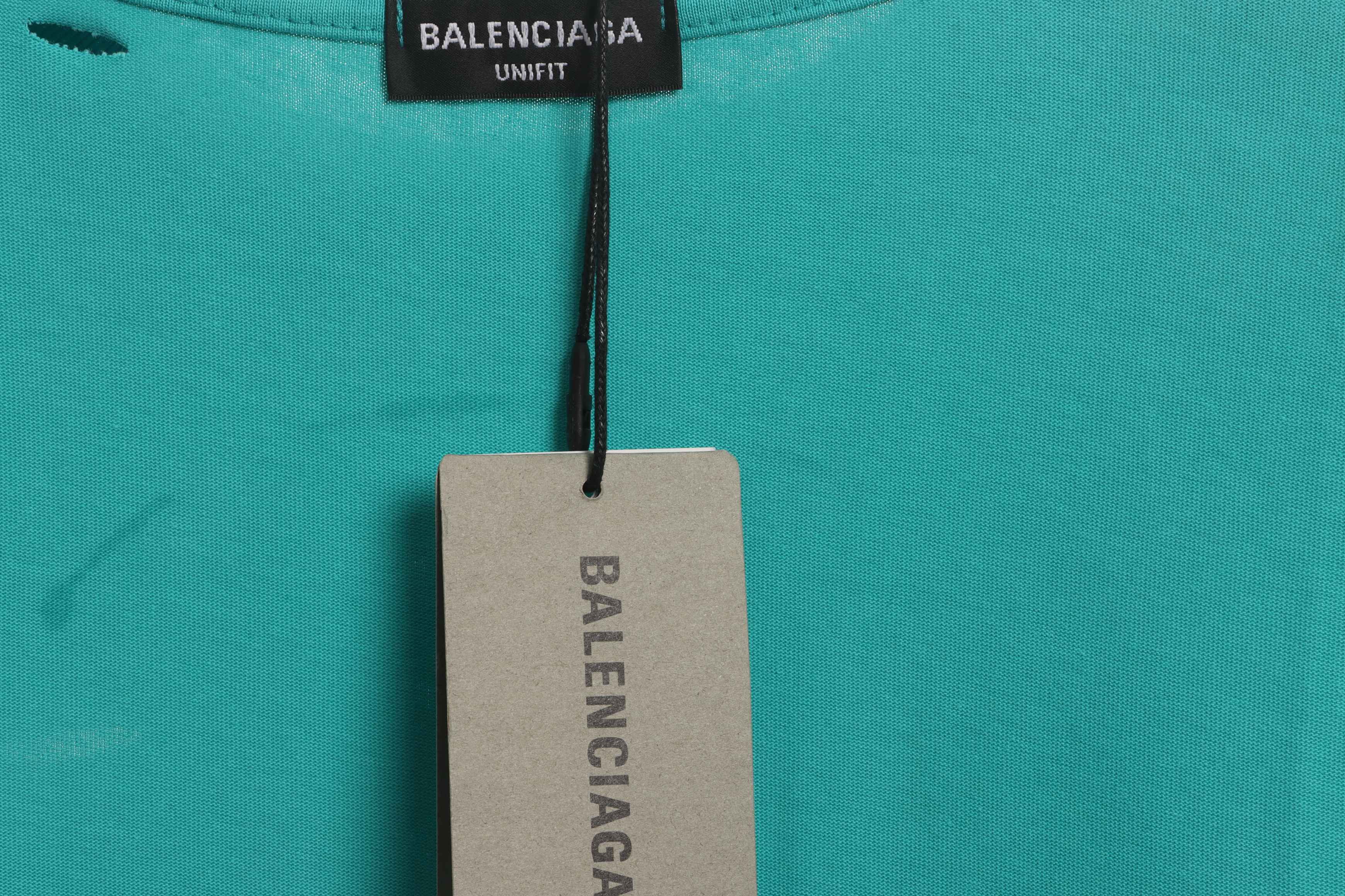 Balenciaga Distressed Short Sleeves Lake Blue
