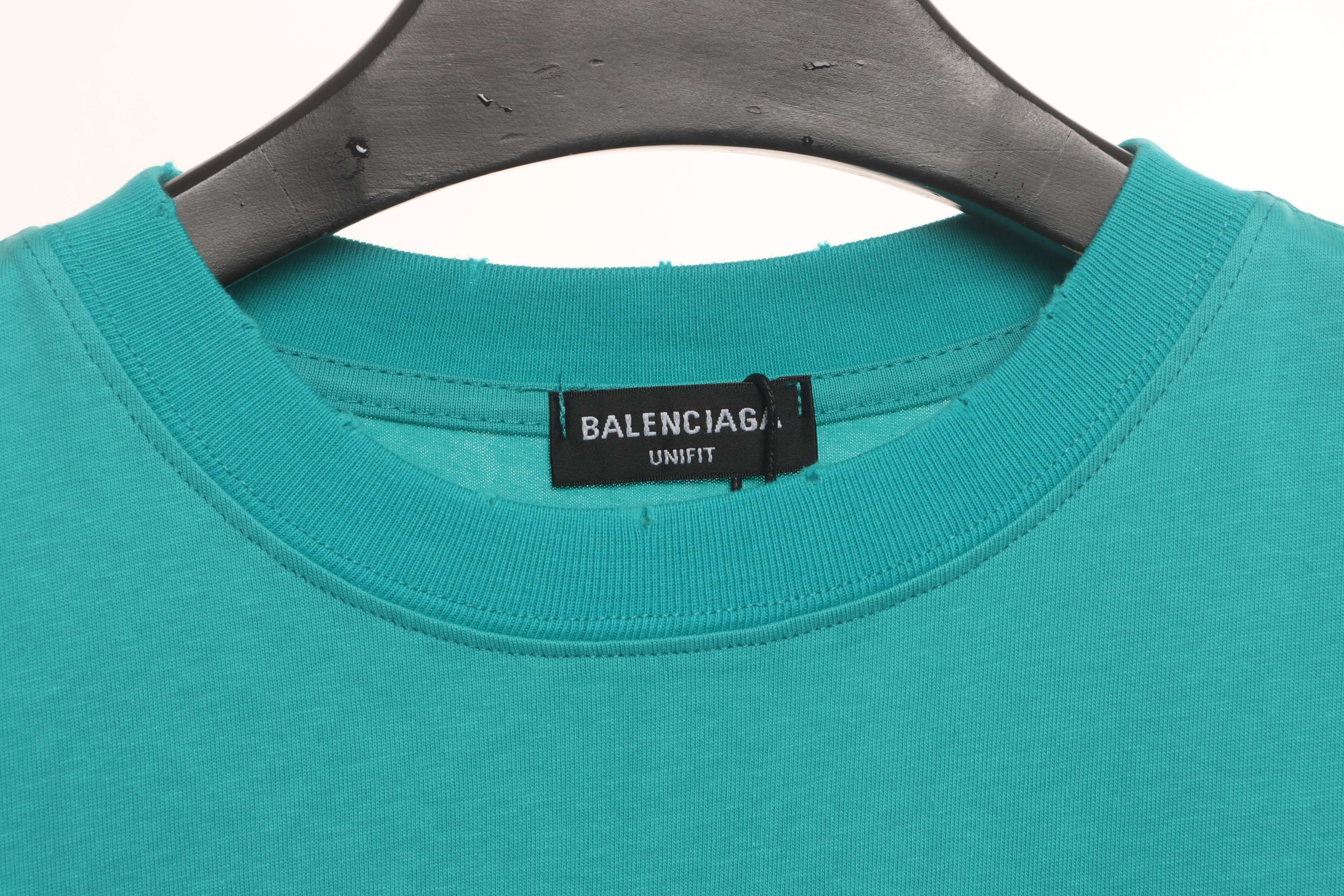 Balenciaga Distressed Short Sleeves Lake Blue