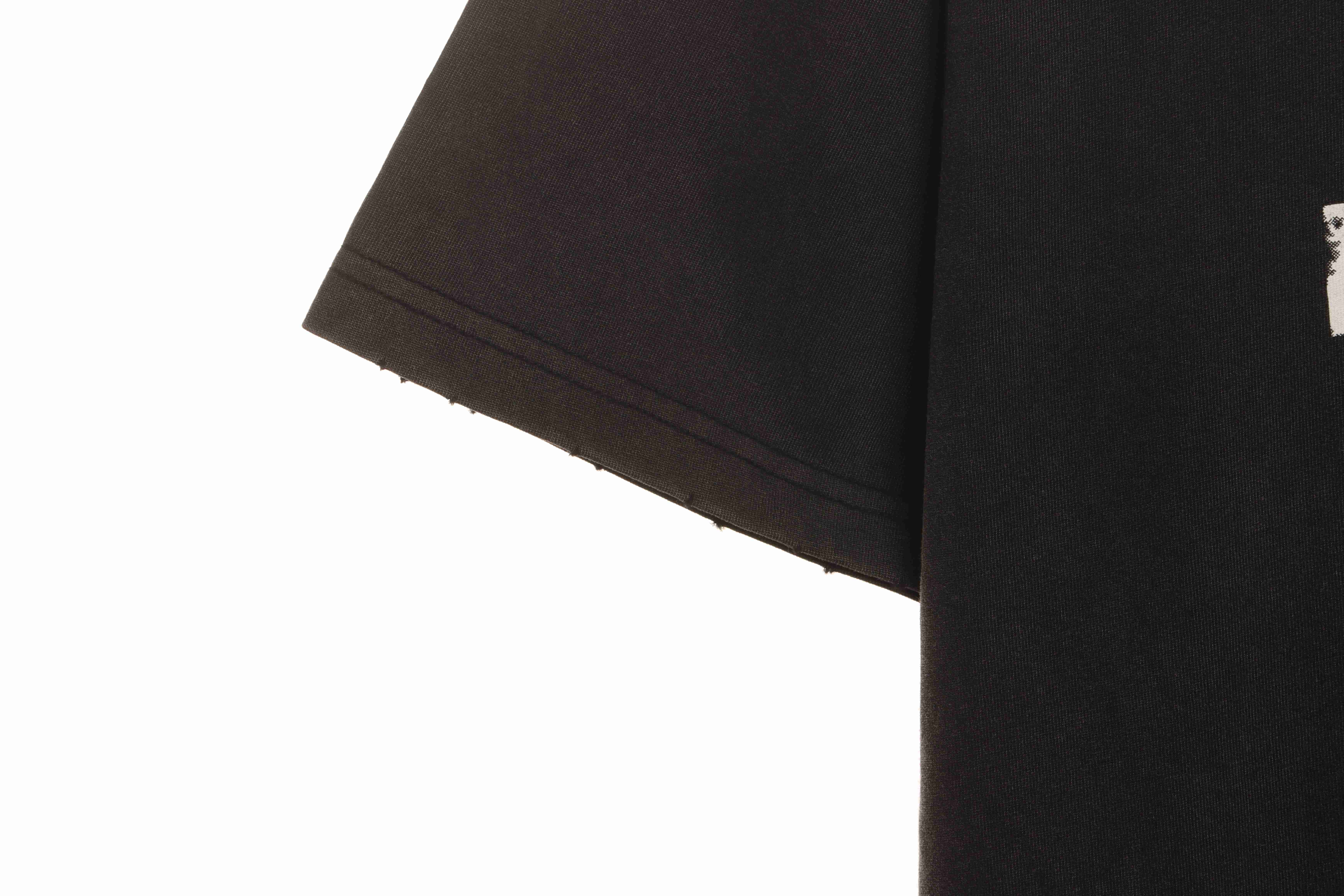 Balenciaga Distressed Washed Front And Back Surf Print Short Sleeves Black