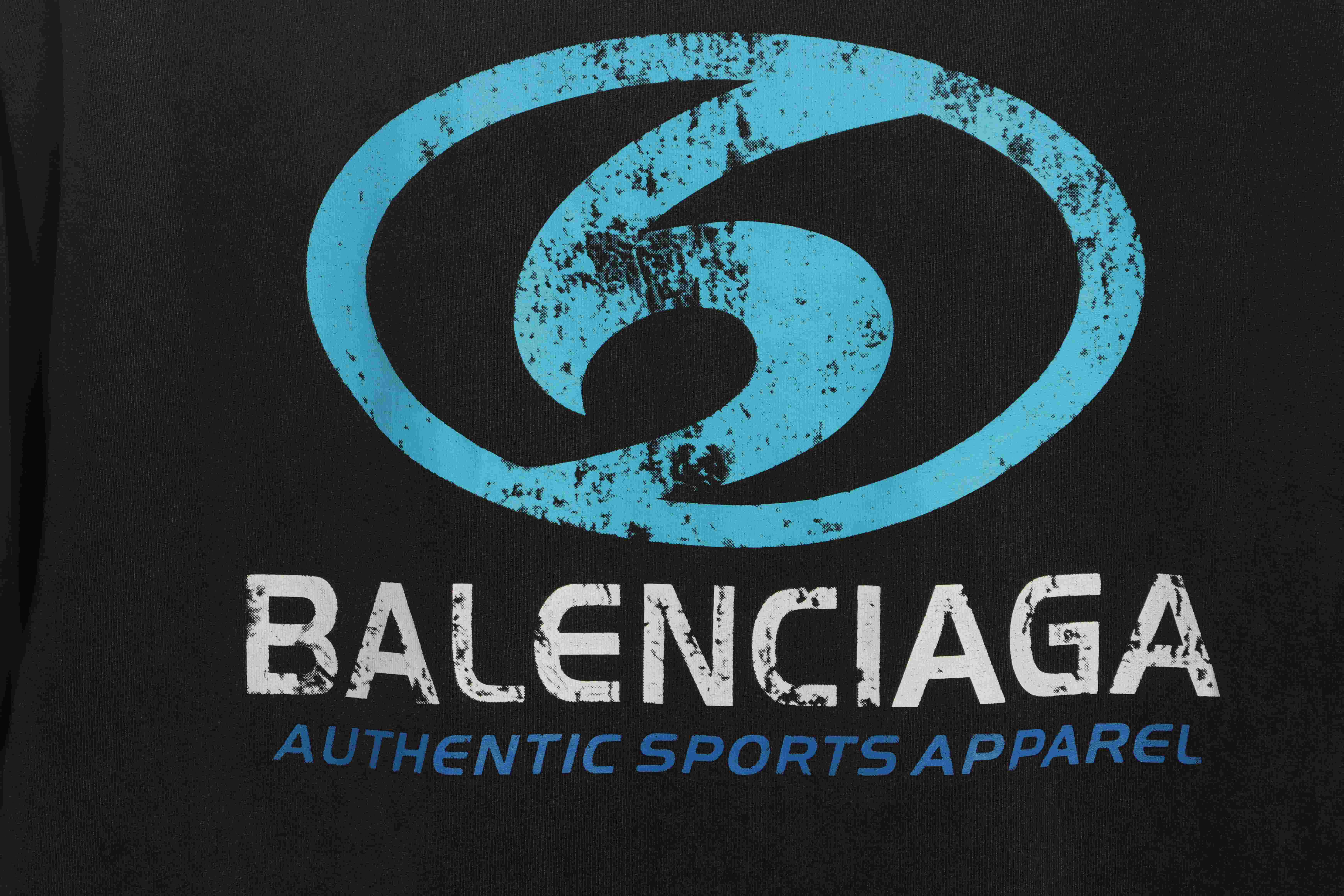 Balenciaga Distressed Washed Front And Back Surf Print Short Sleeves Black