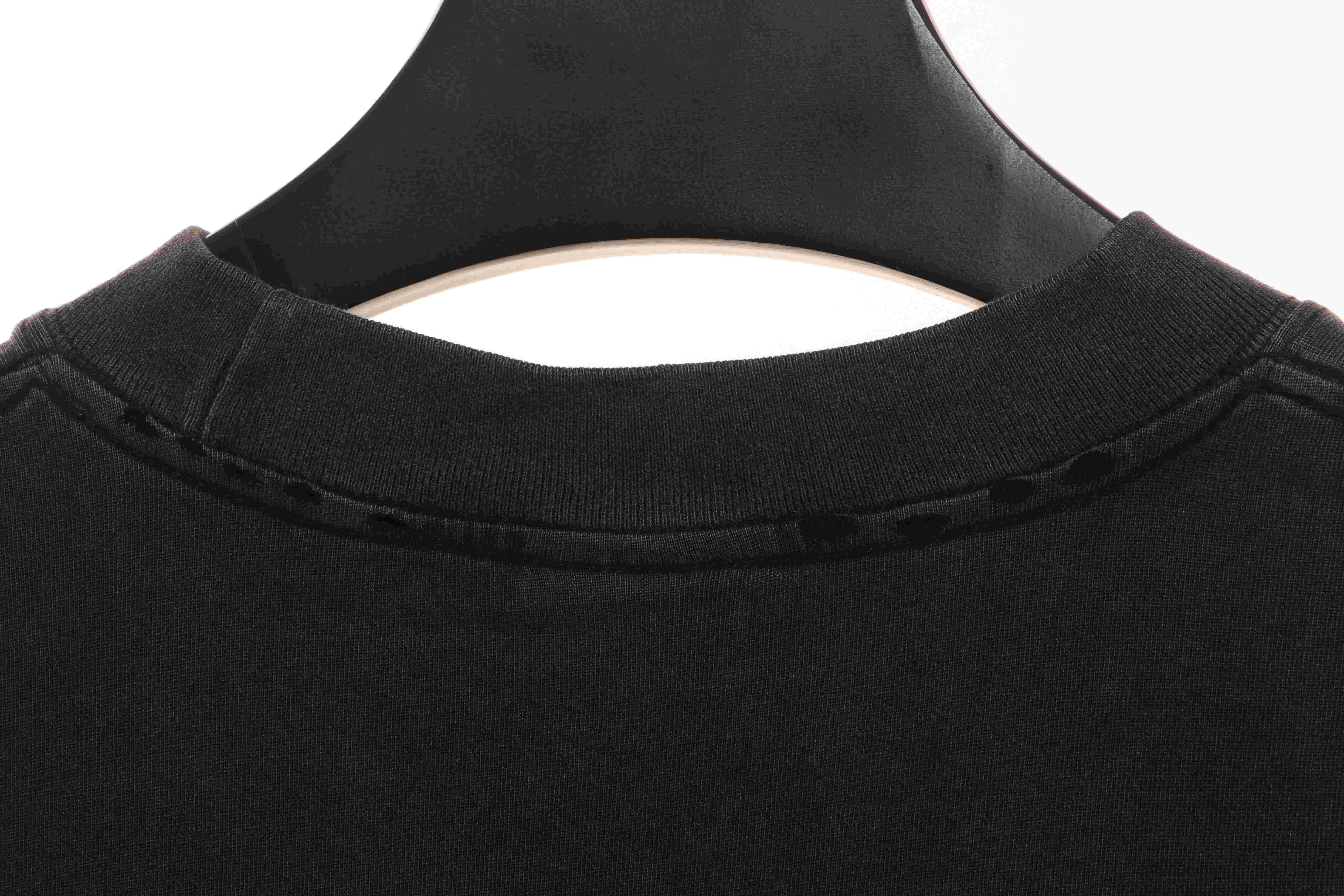 Balenciaga Distressed Washed Front And Back Surf Print Short Sleeves Black