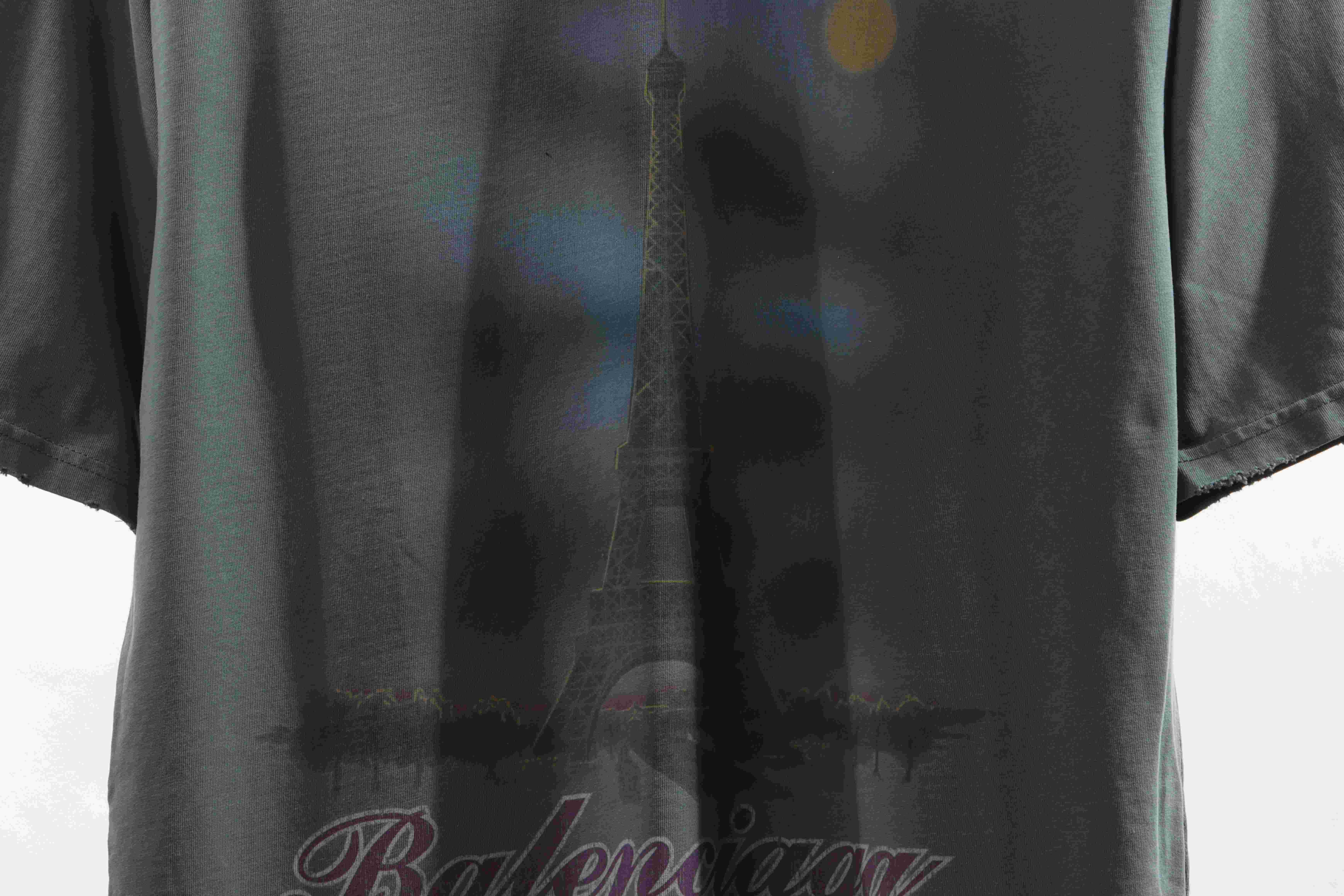 Balenciaga Distressed Washed Sunset Tower Short Sleeves Blue