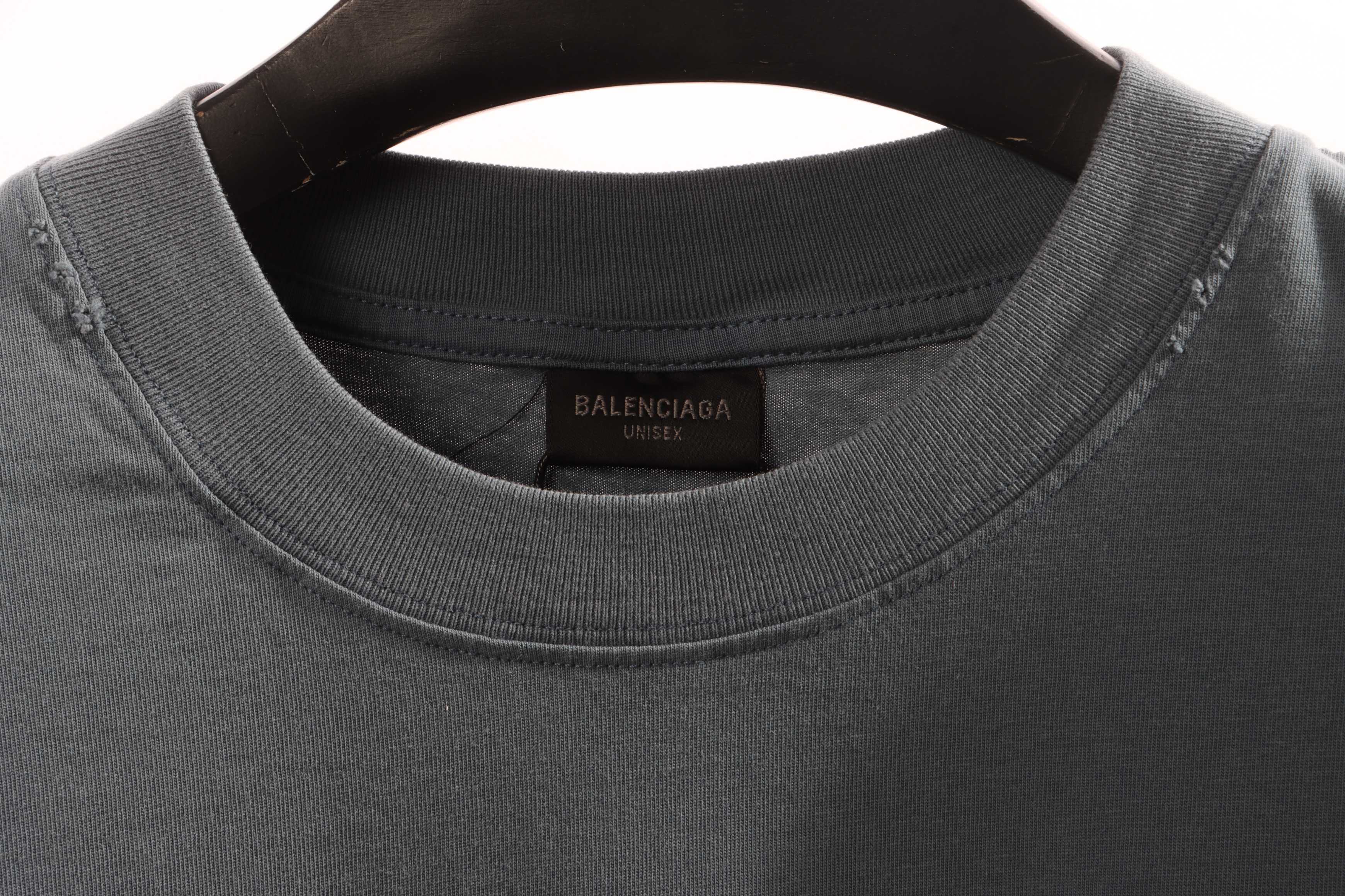 Balenciaga Distressed Washed Sunset Tower Short Sleeves Blue