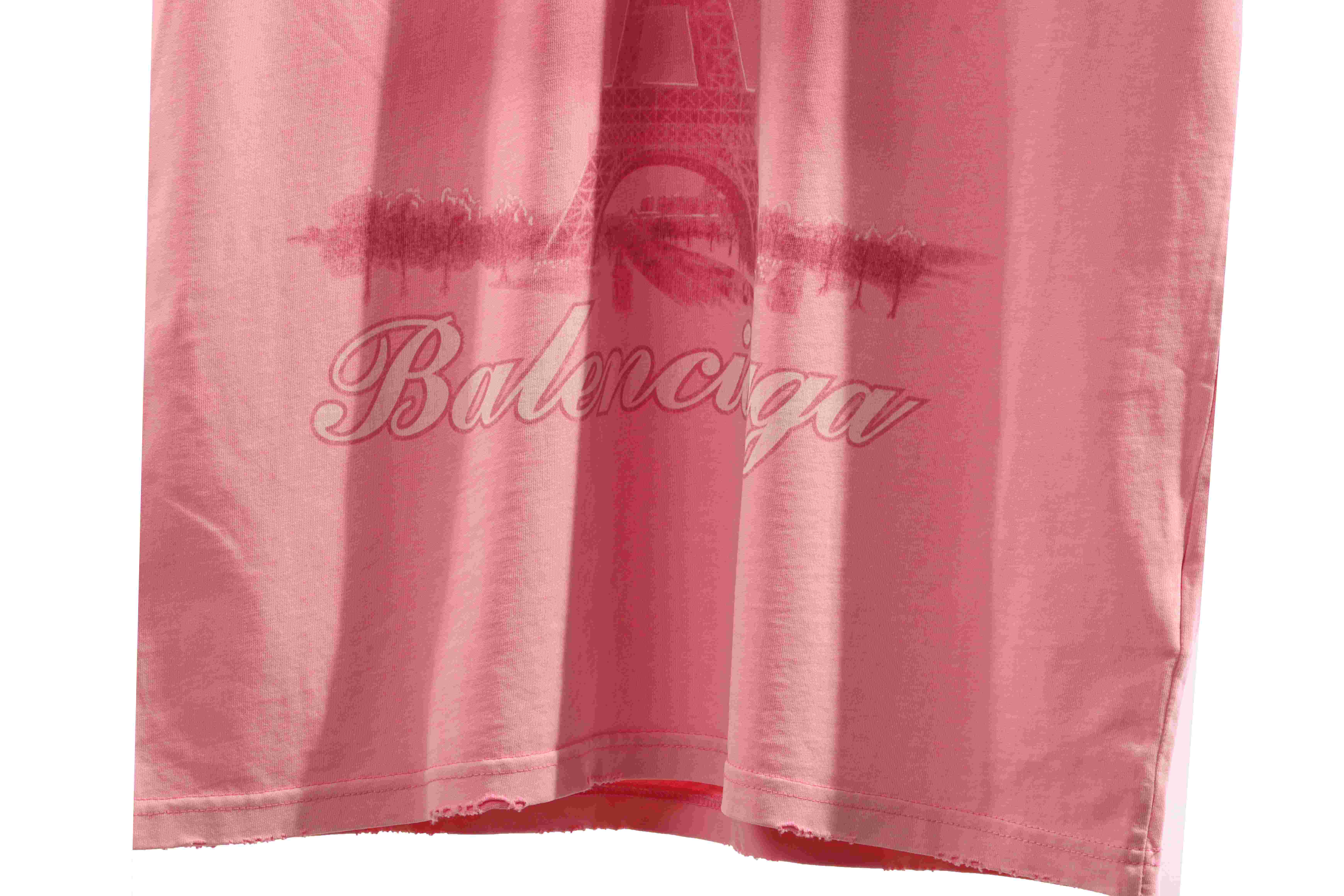 Balenciaga Distressed Washed Sunset Tower Short Sleeves Pink
