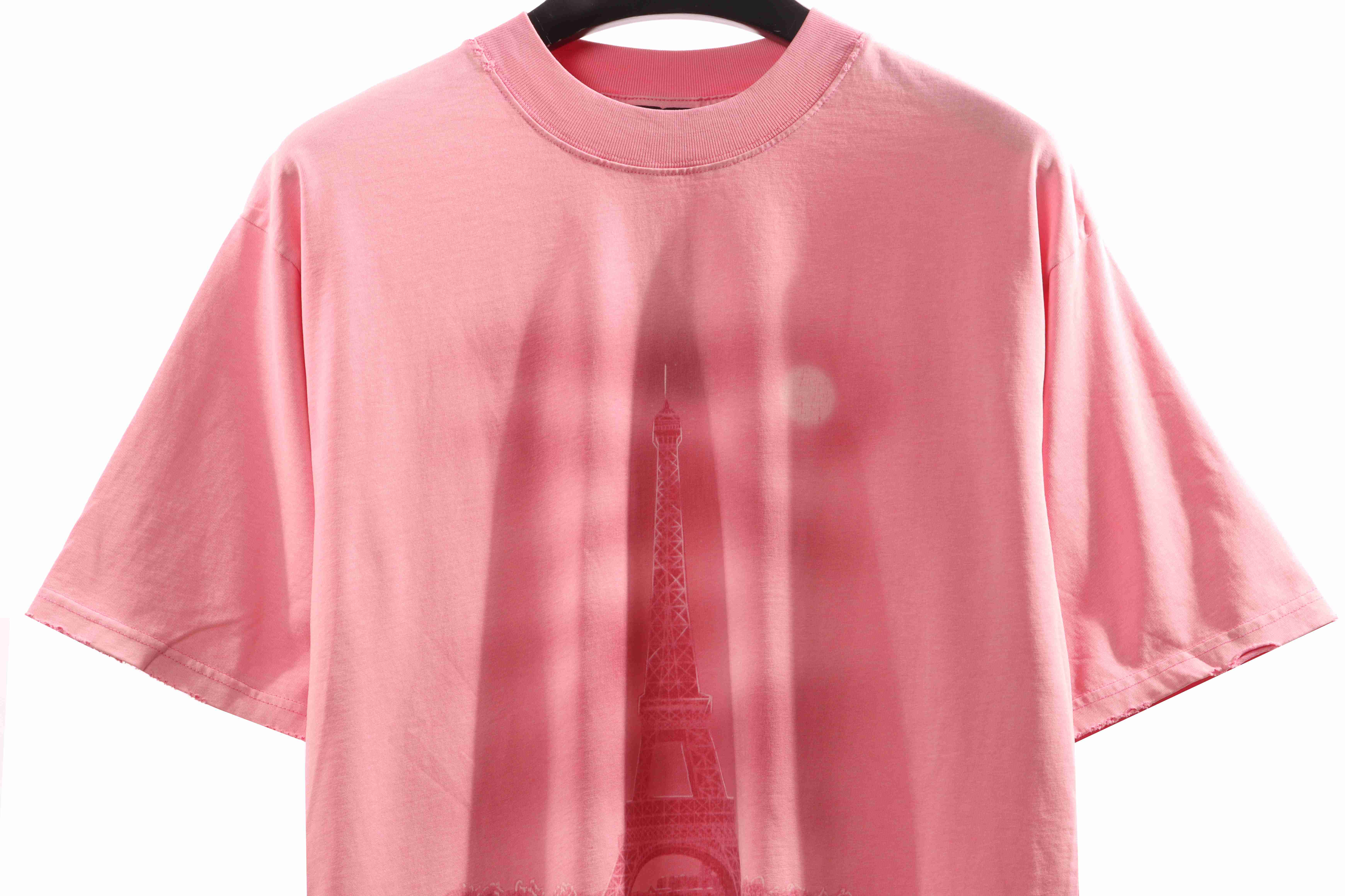 Balenciaga Distressed Washed Sunset Tower Short Sleeves Pink