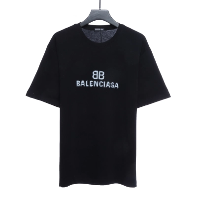 Balenciaga Double B Mosaic Print Short-Sleeve Black 01