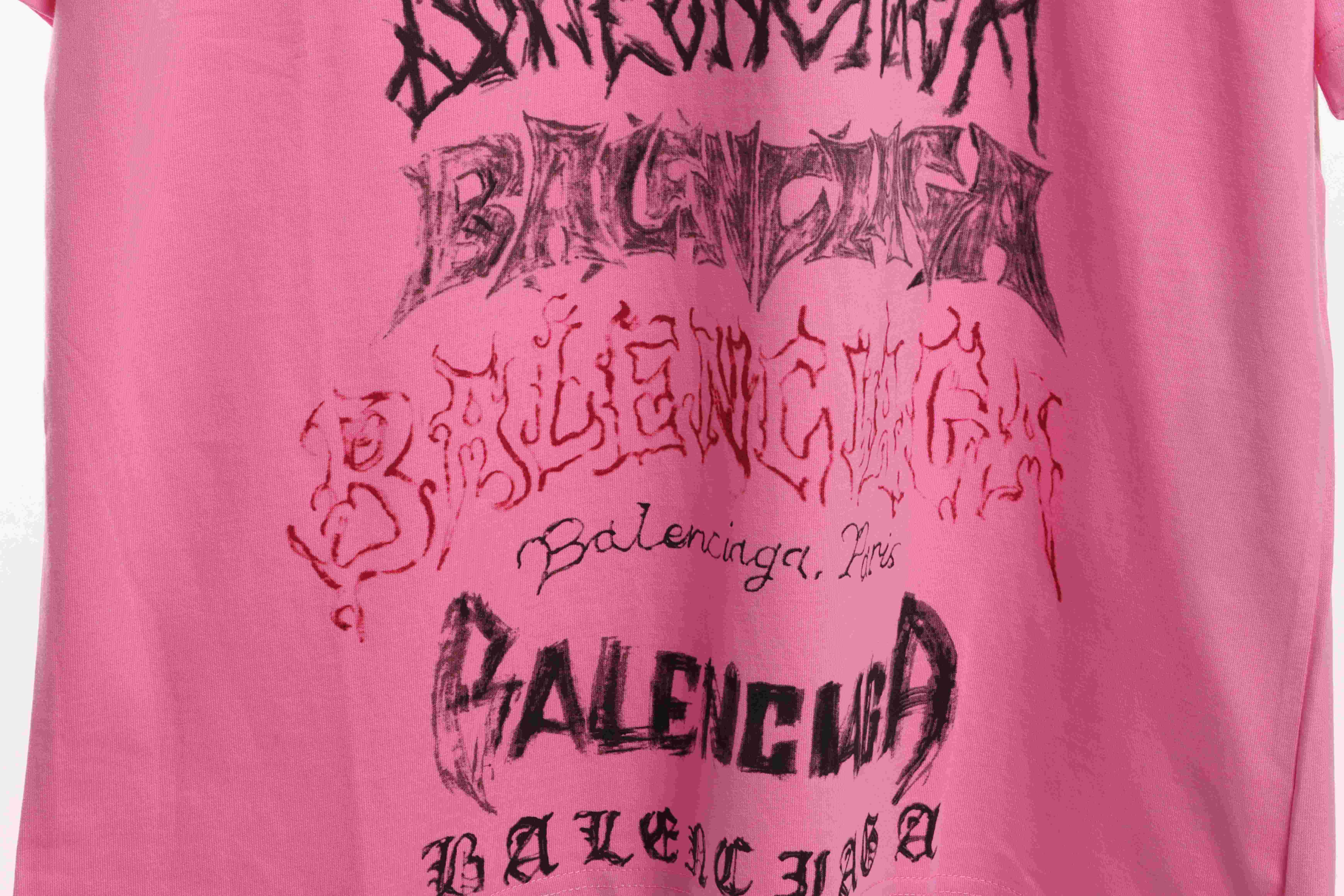 Balenciaga Dragon Year Limited Edition Graffiti Letters Short Sleeve Pink