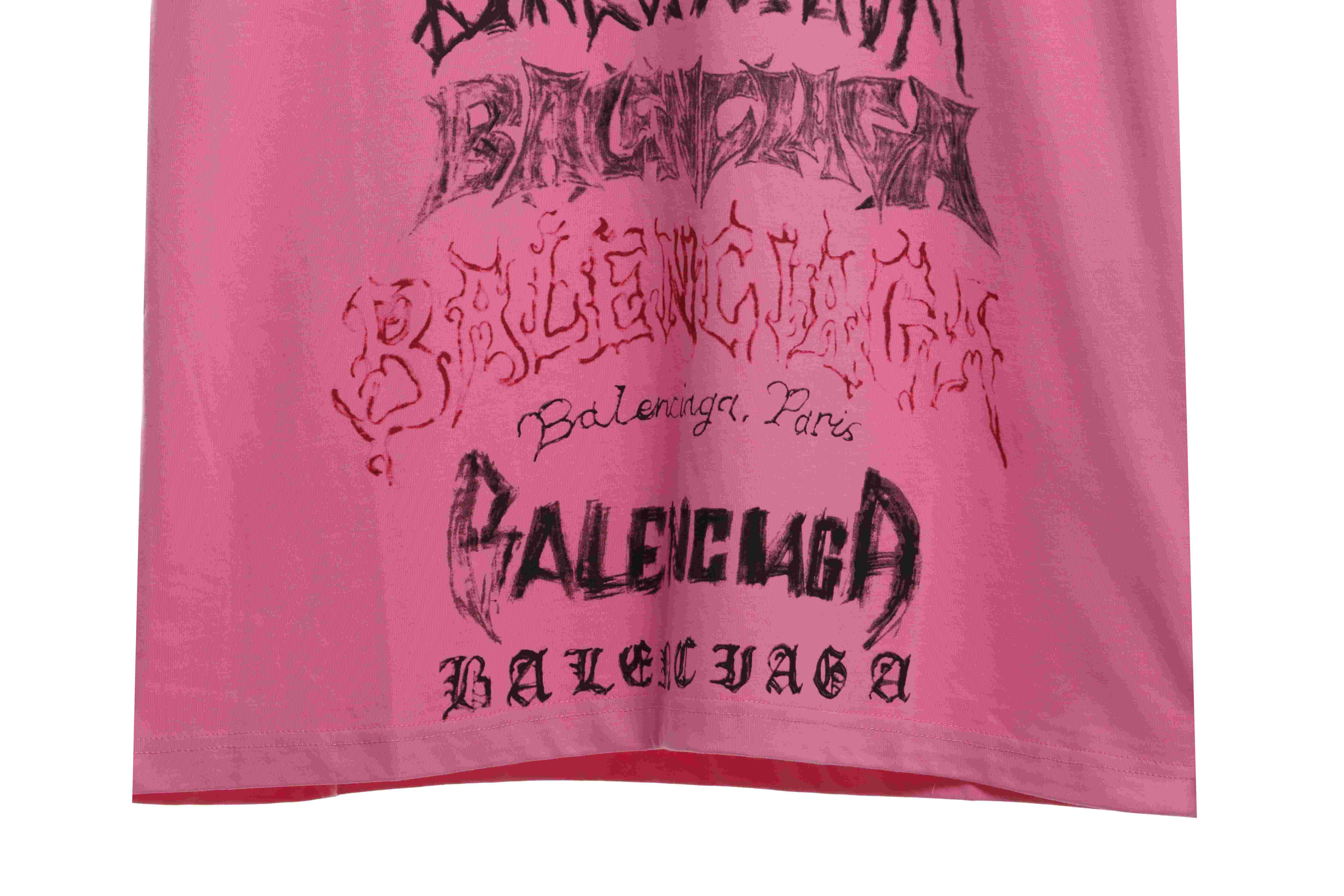 Balenciaga Dragon Year Limited Edition Graffiti Letters Short Sleeve Pink
