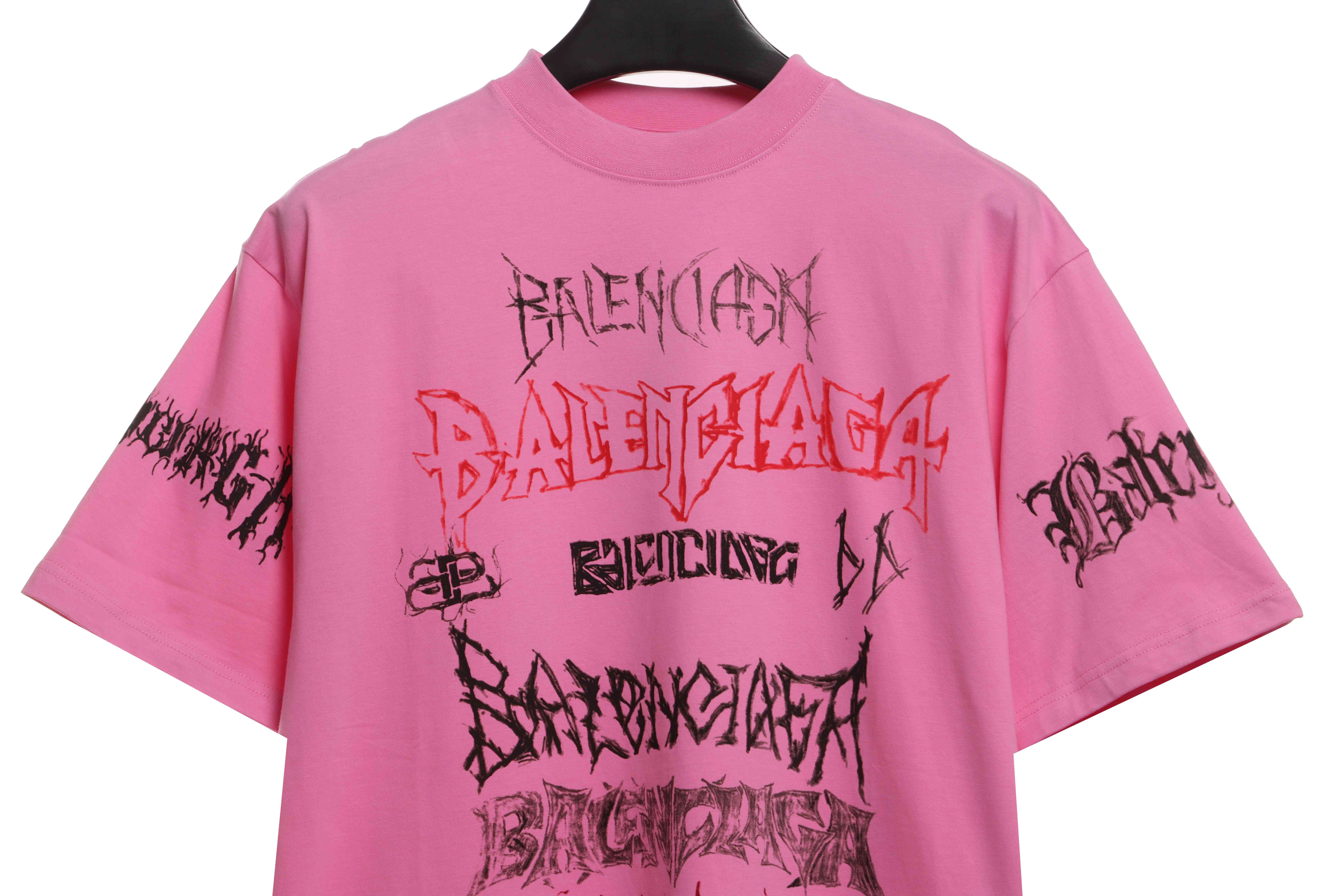 Balenciaga Dragon Year Limited Edition Graffiti Letters Short Sleeve Pink