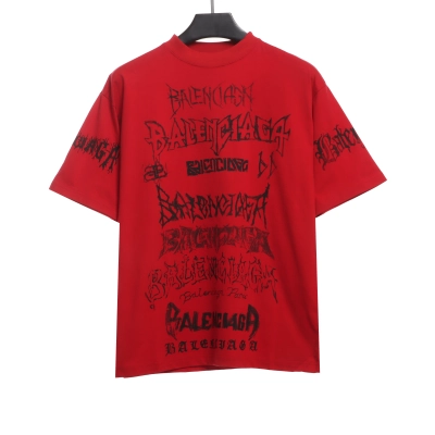 Balenciaga Dragon Year Limited Edition Graffiti Letters Short Sleeve Red 01