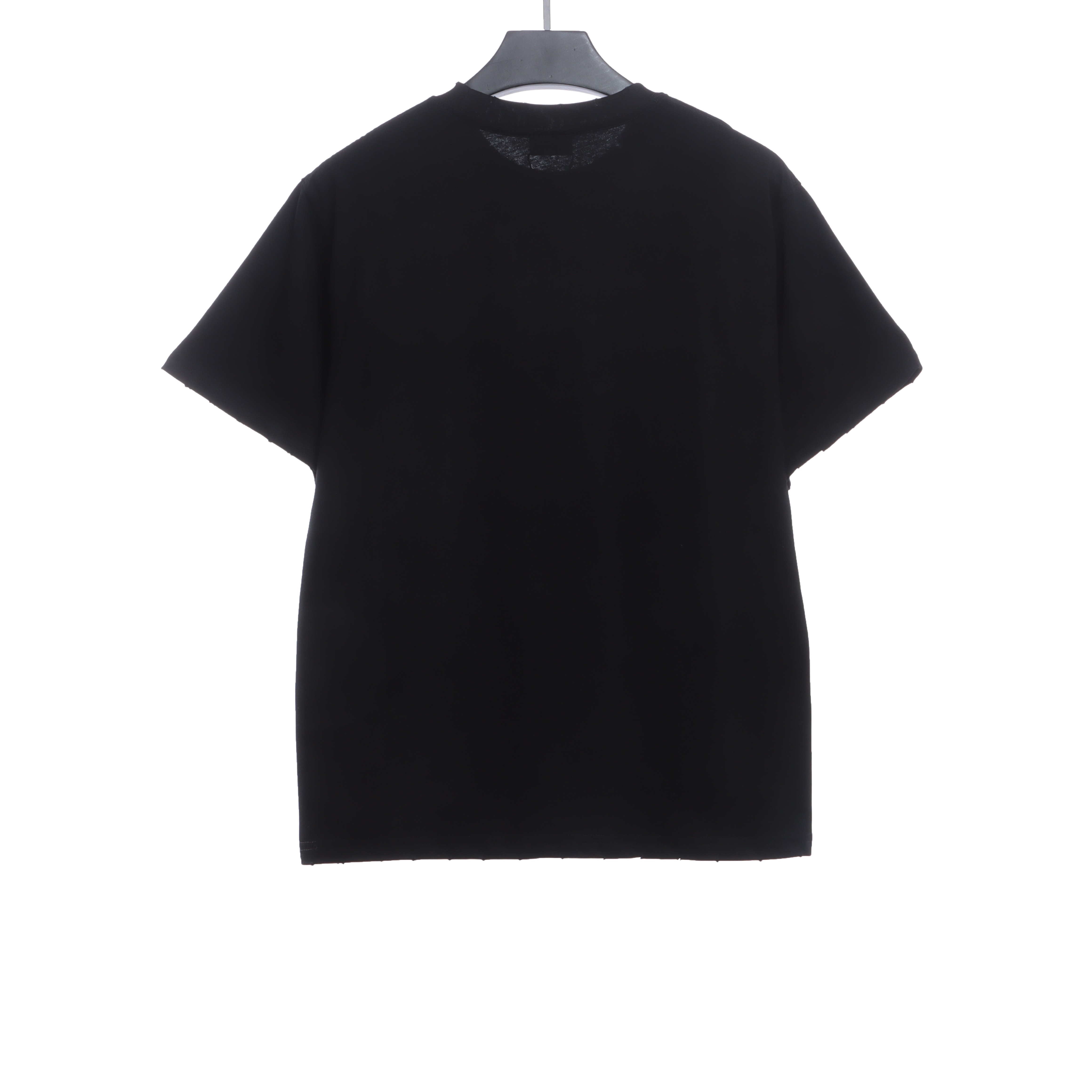 Balenciaga Embroidered Lettering Distressed Short Sleeves Black