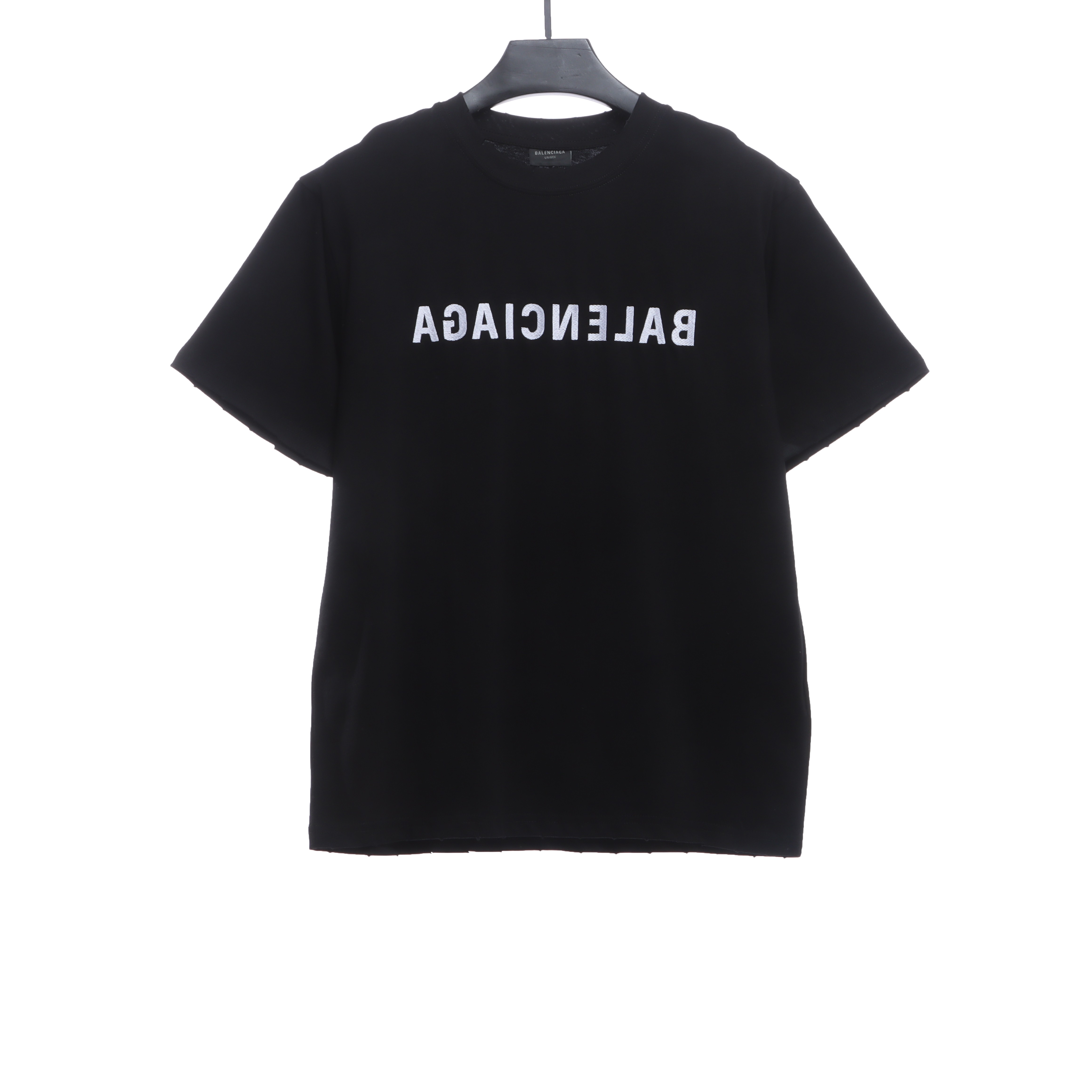 Balenciaga Embroidered Lettering Distressed Short Sleeves Black