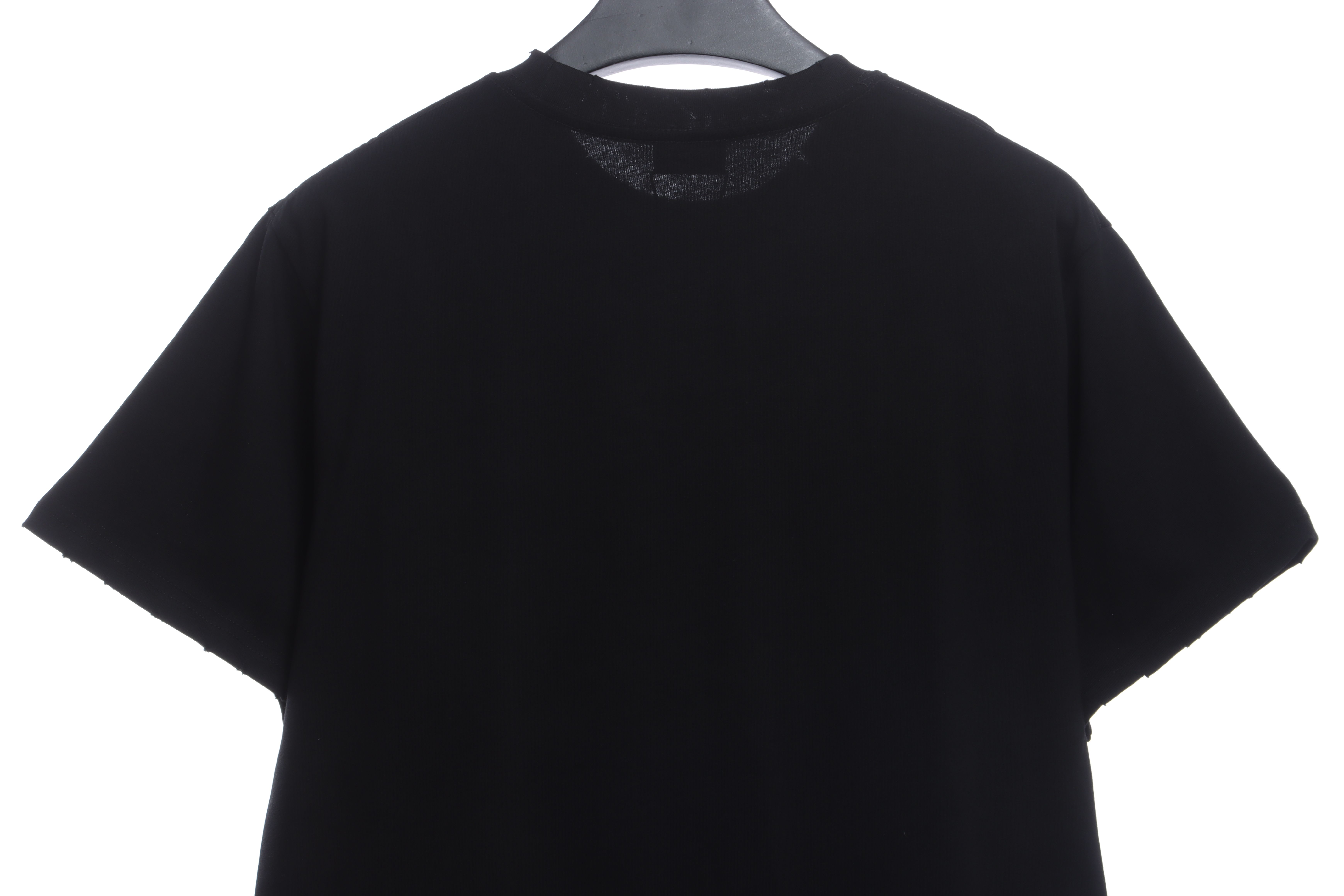 Balenciaga Embroidered Lettering Distressed Short Sleeves Black