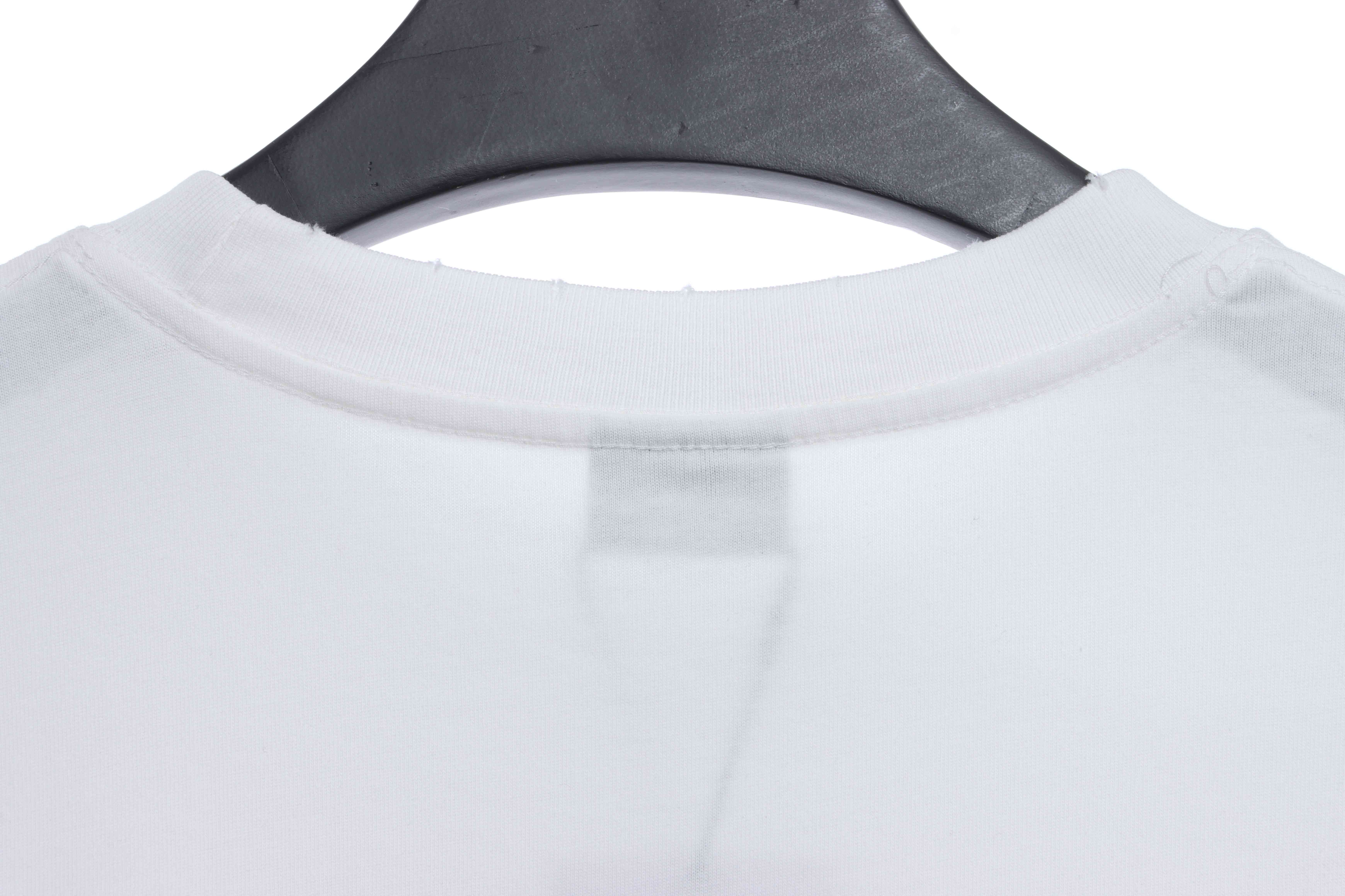 Balenciaga Embroidered Lettering Distressed Short Sleeves White