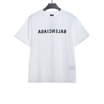 Balenciaga Embroidered Lettering Distressed Short Sleeves White 01