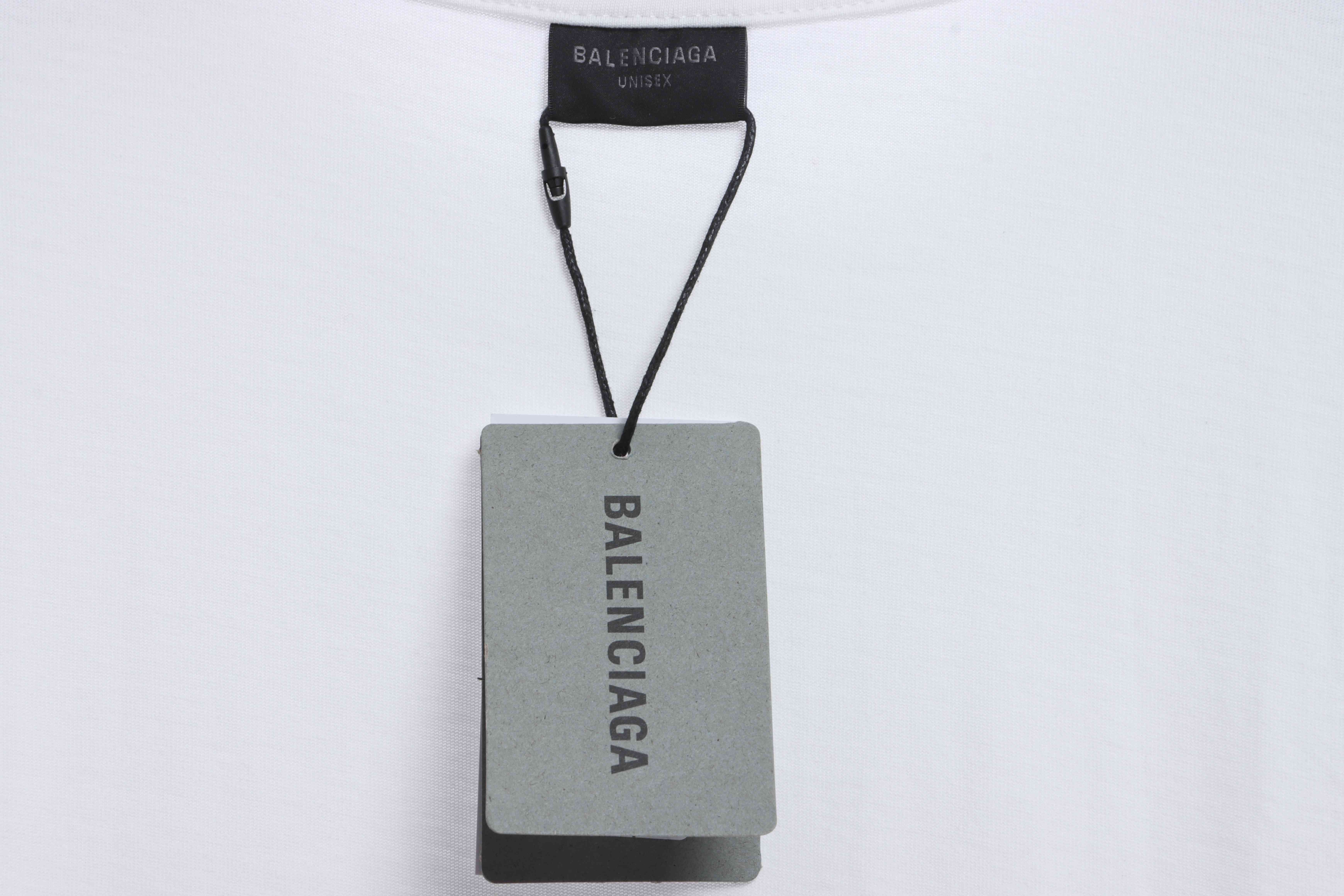 Balenciaga Embroidered Lettering Distressed Short Sleeves White