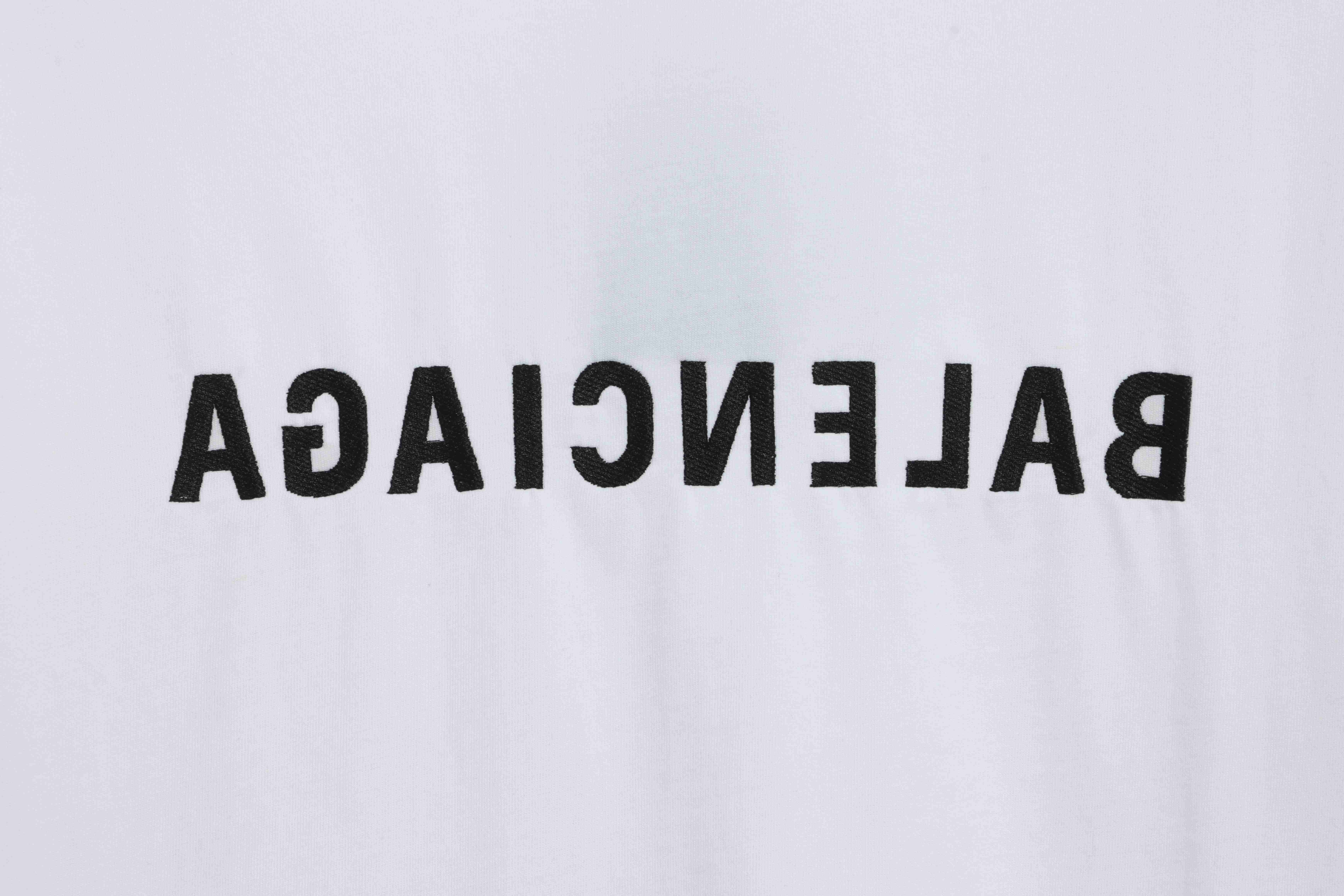 Balenciaga Embroidered Lettering Distressed Short Sleeves White