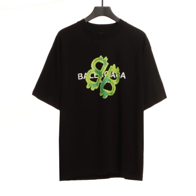 Balenciaga Green Painted Double B Short Sleeve Black 01