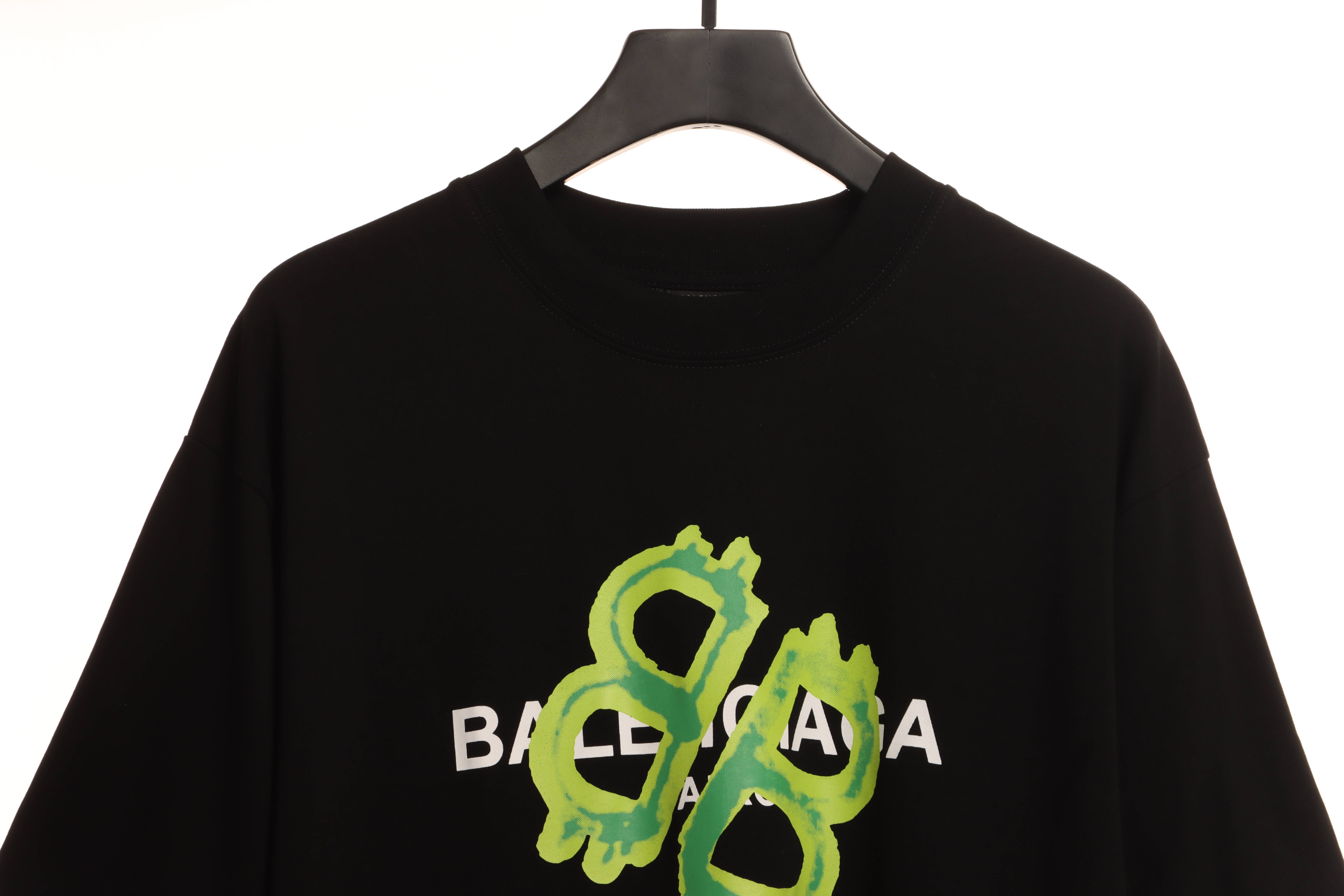 Balenciaga Green Painted Double B Short Sleeve Black