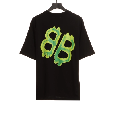 Balenciaga Green Painted Double B Short Sleeve Black 02