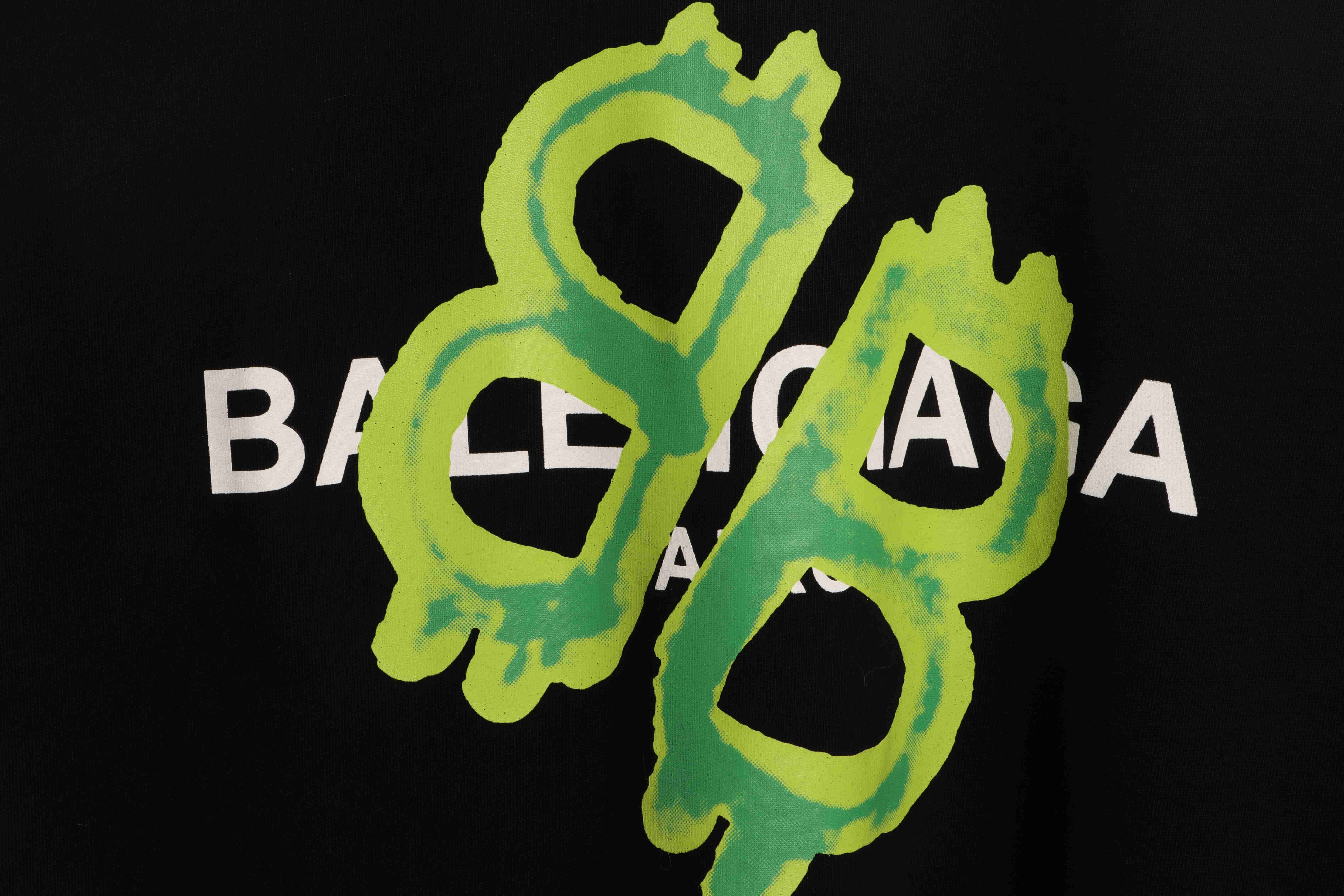 Balenciaga Green Painted Double B Short Sleeve Black