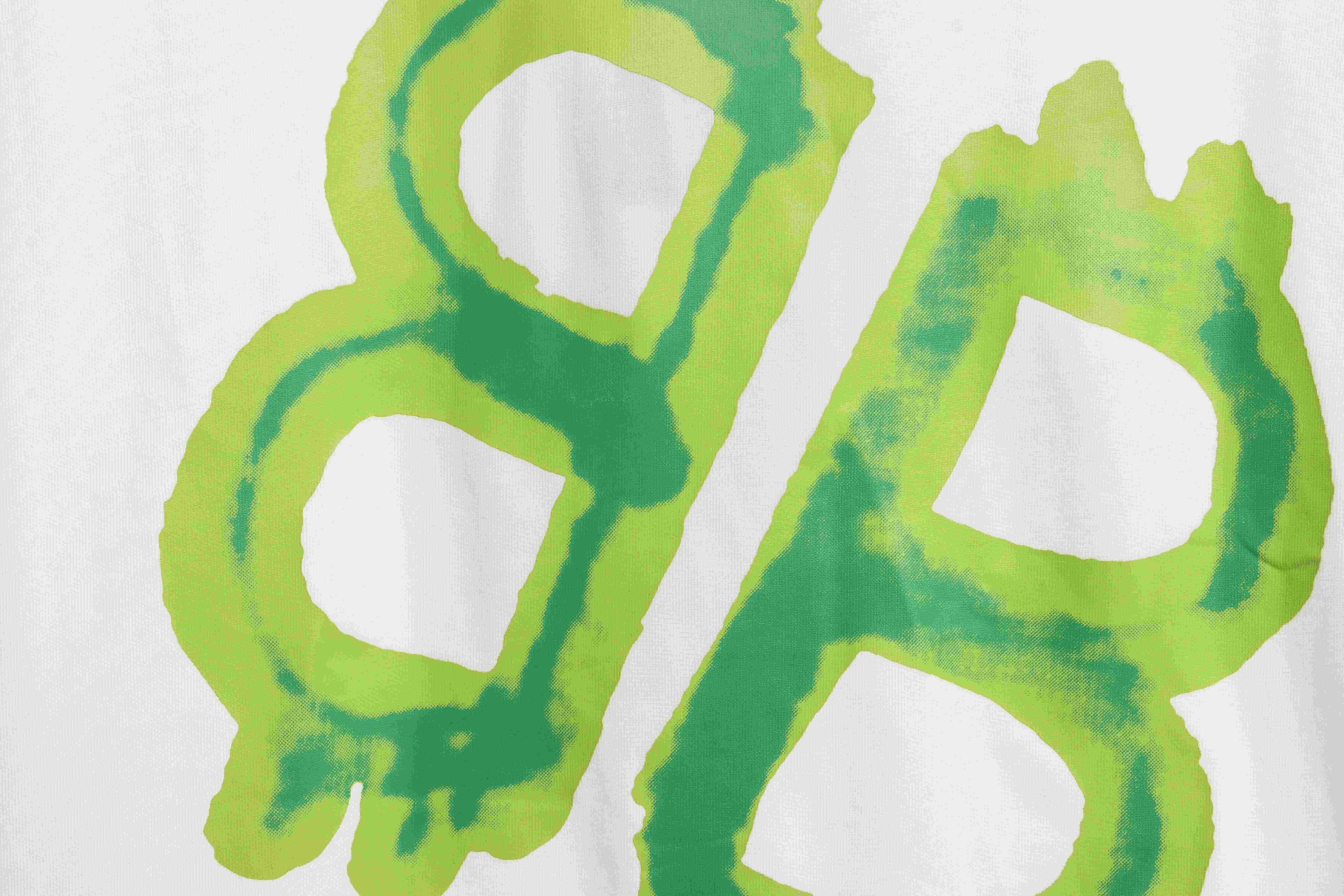 Balenciaga Green Painted Double B Short Sleeve White