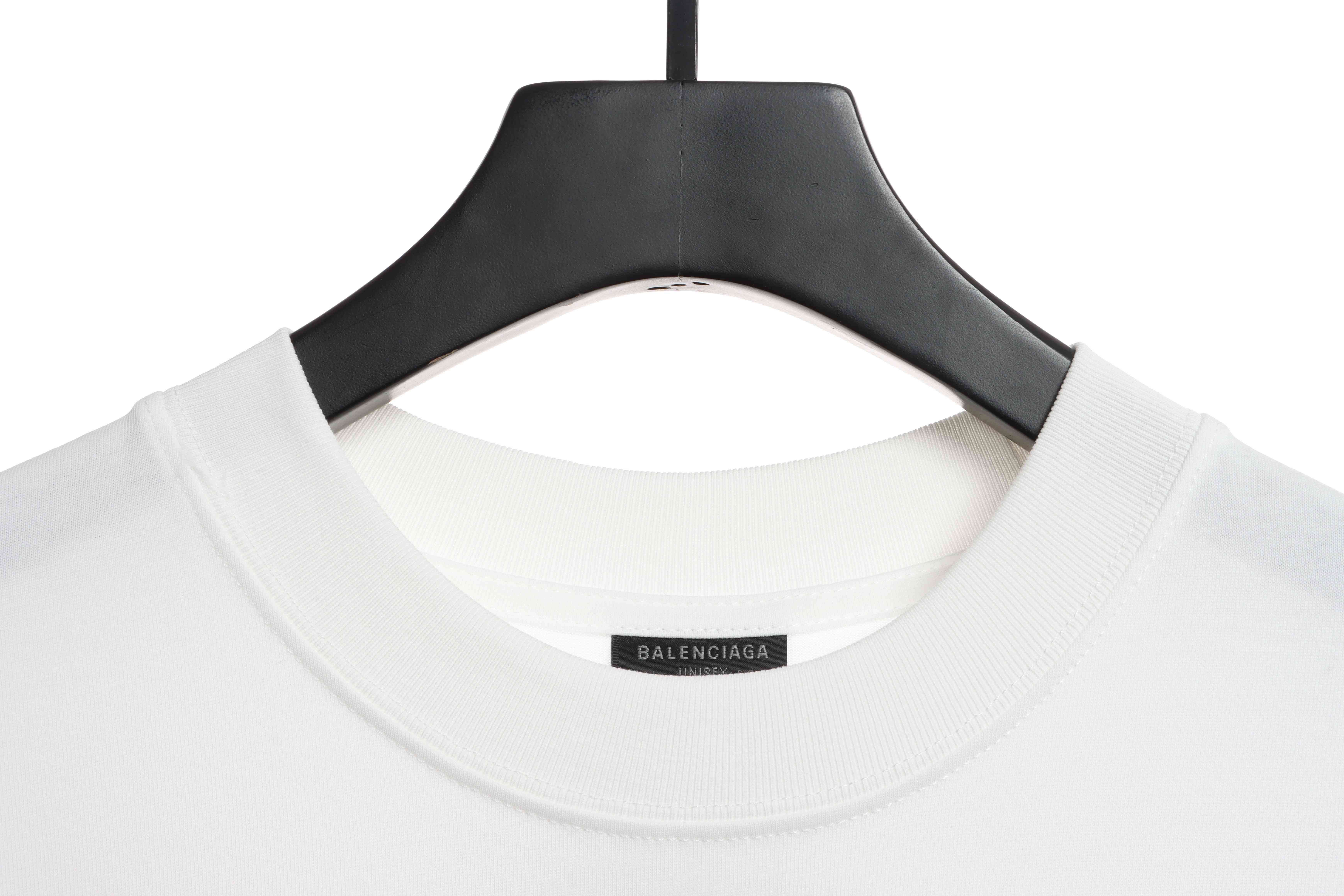 Balenciaga Green Painted Double B Short Sleeve White