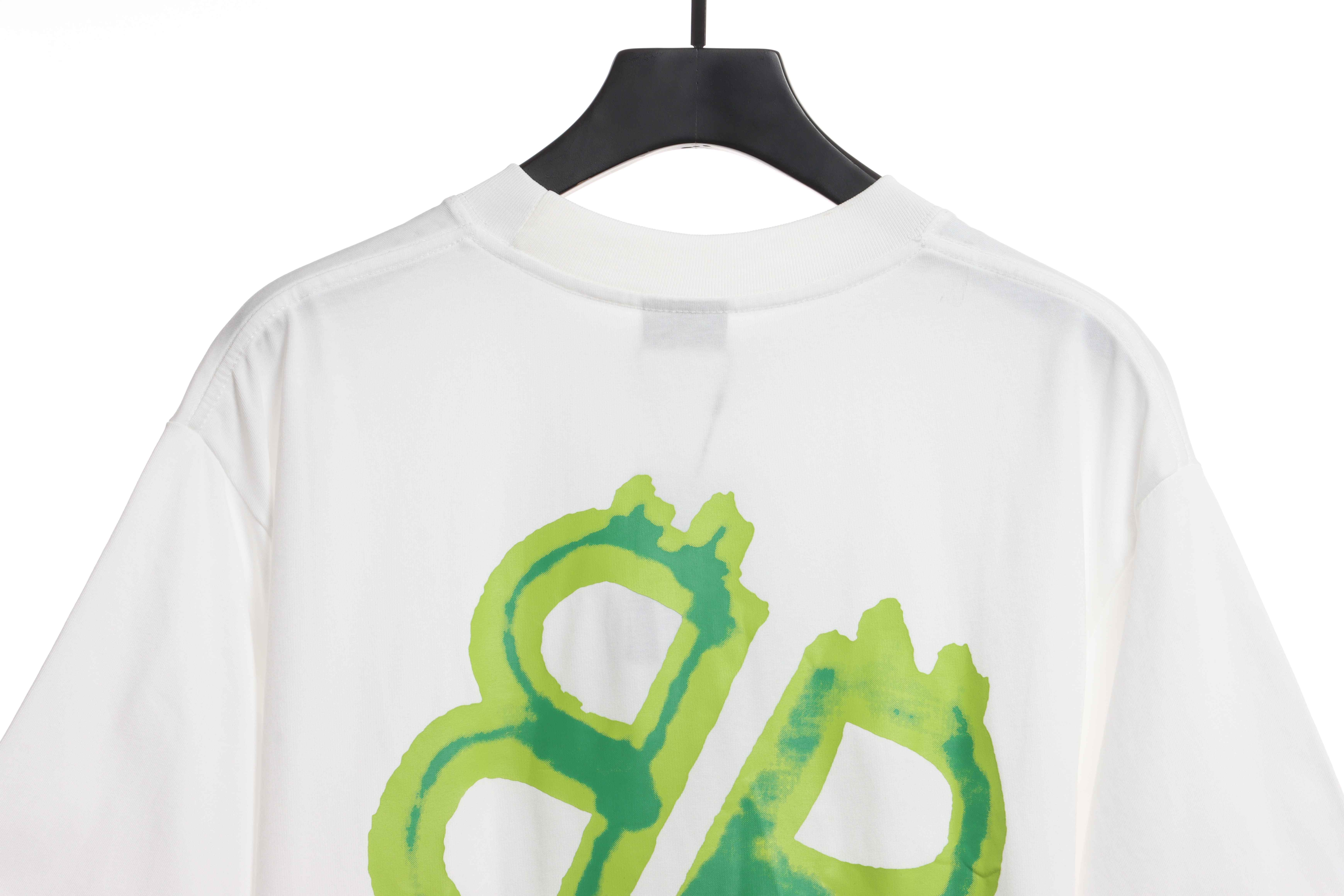 Balenciaga Green Painted Double B Short Sleeve White